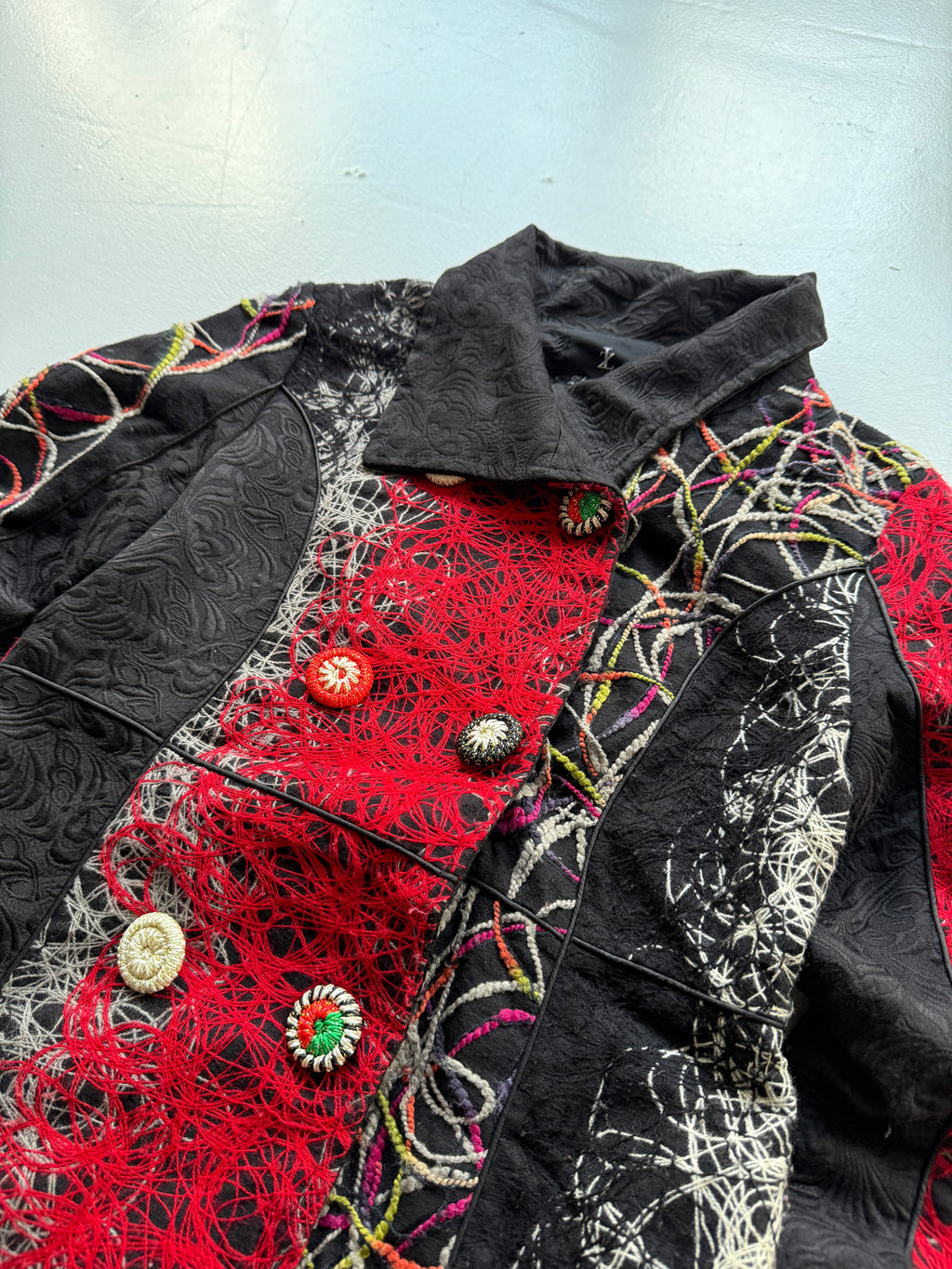 Black Zhao Long 00's Vintage Y2K Embroidered Overcoat - Small