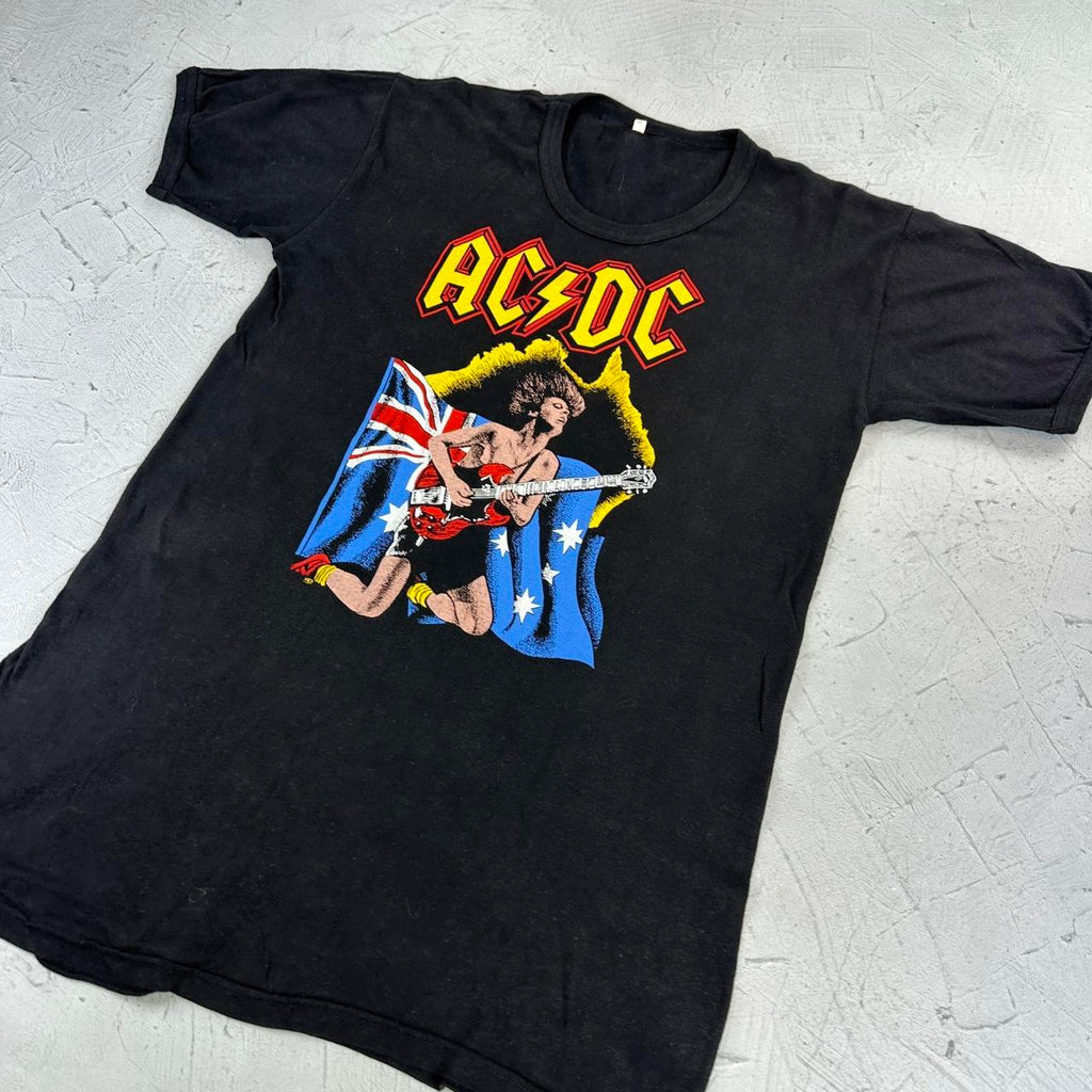 AC/DC Black Vintage 1970s Band T-shirt - Small