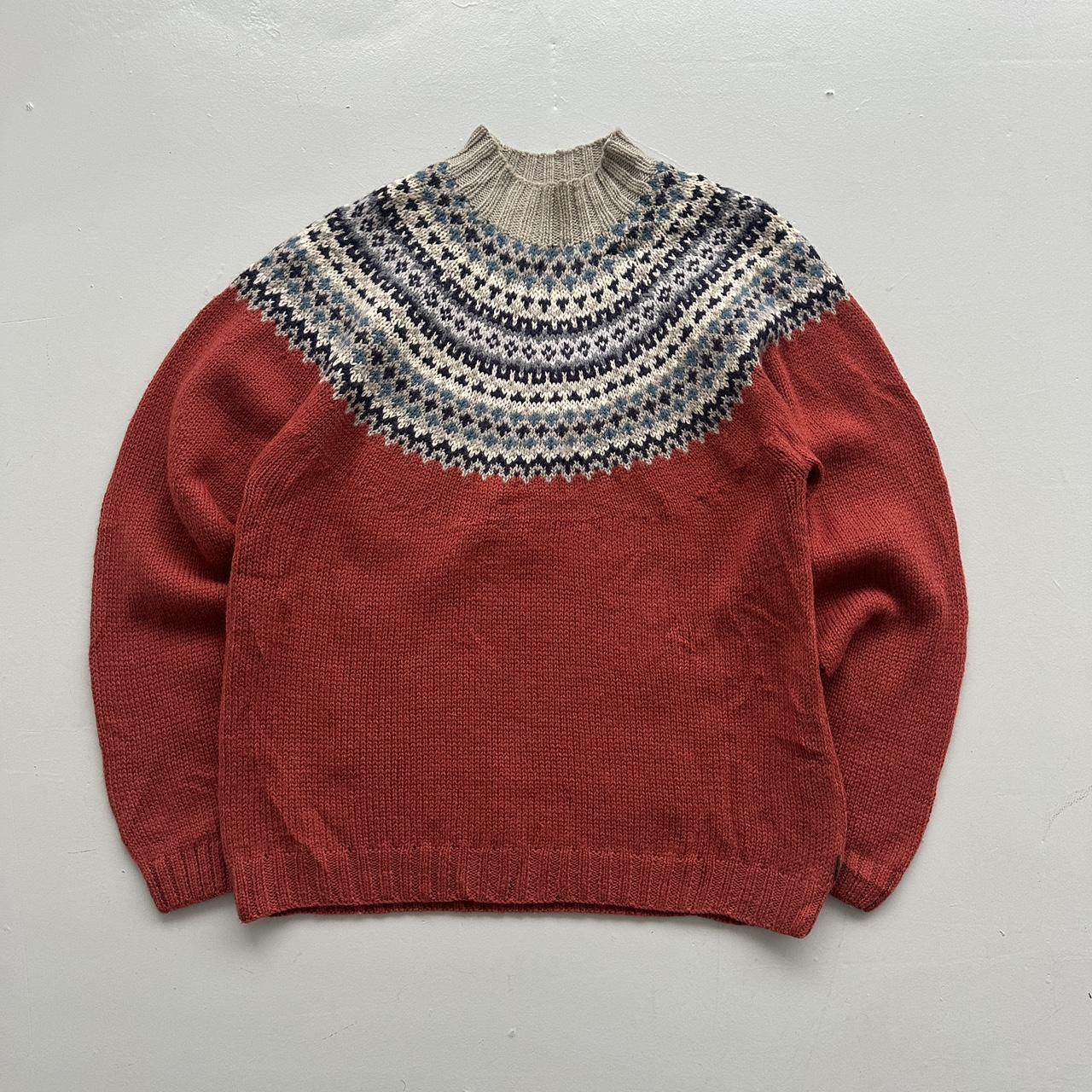Orange Patterned Timberland Hand Knit 90s Vintage Woollen Mock Neck Jumper - XL