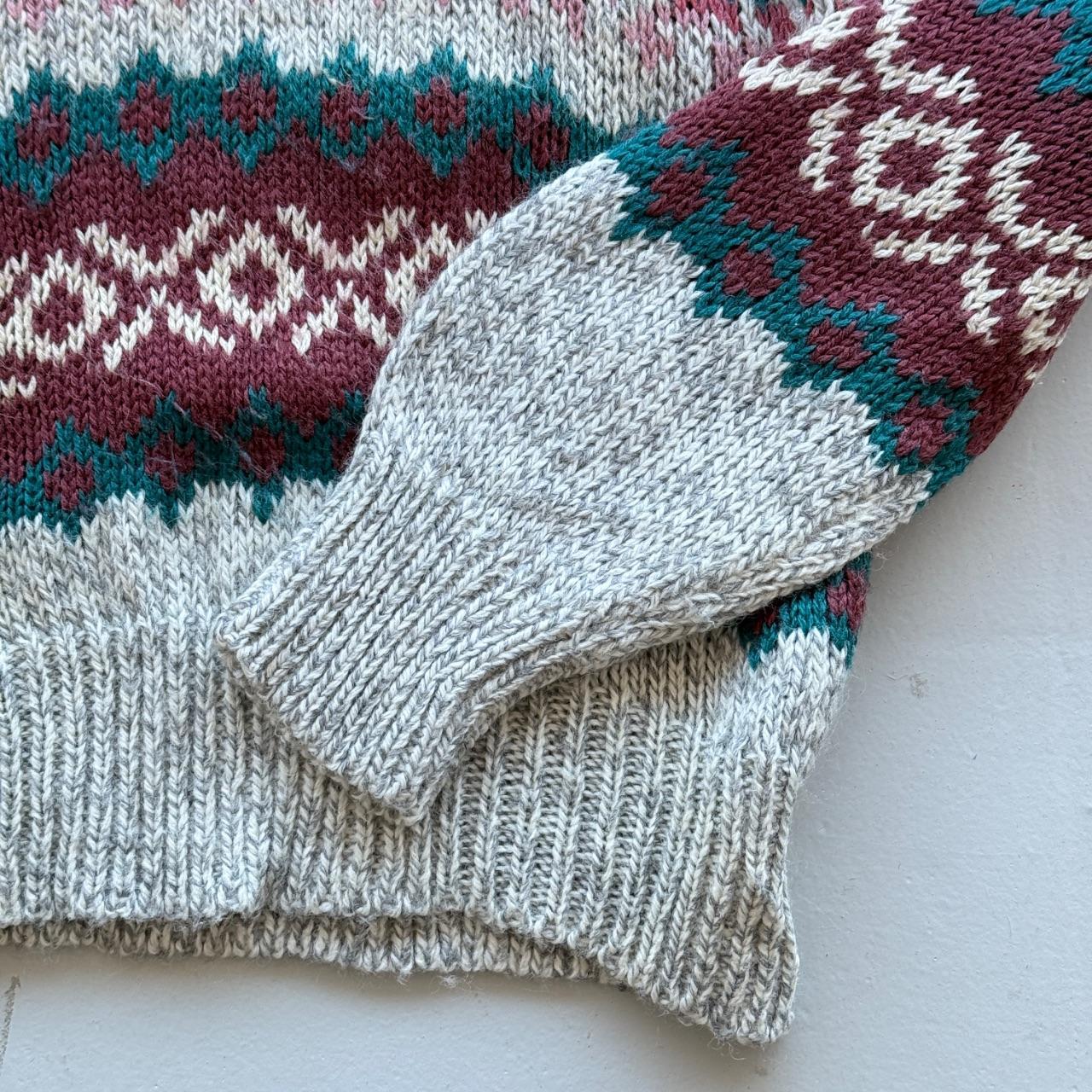 Green Cream Striped Woollen 90's Vintage Christmas Pattern Knit Jumper - Size 12