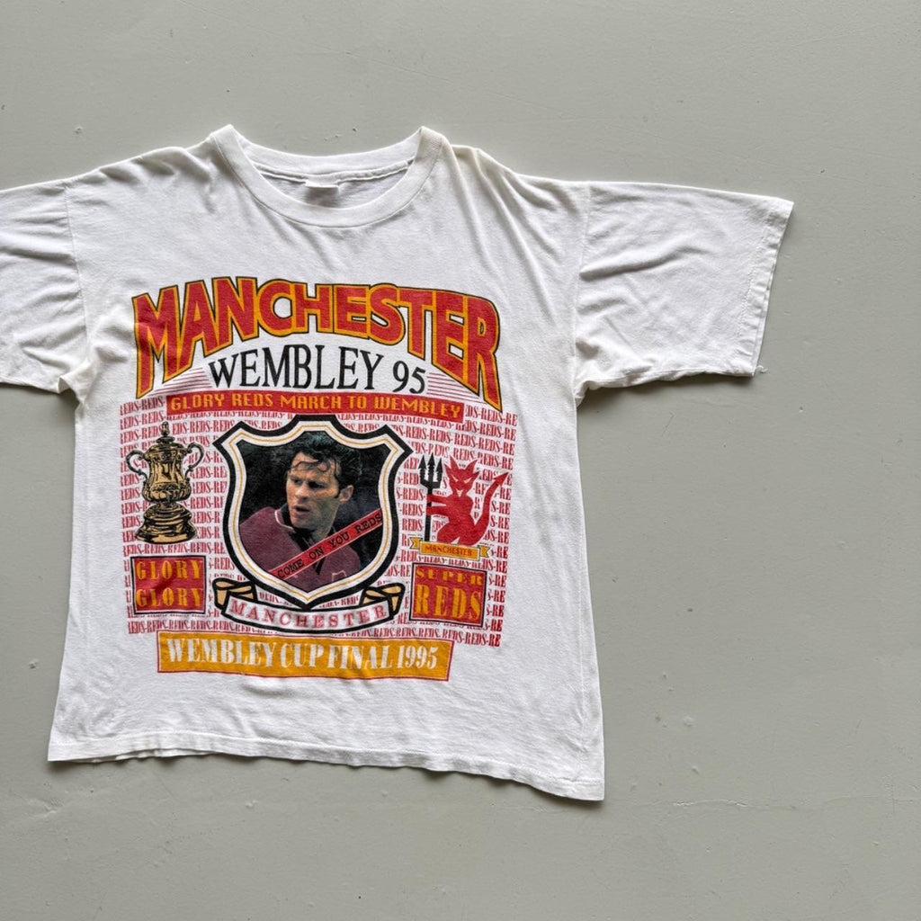White Manchester United 90s Vintage FA Cup Champions T-Shirt - Large