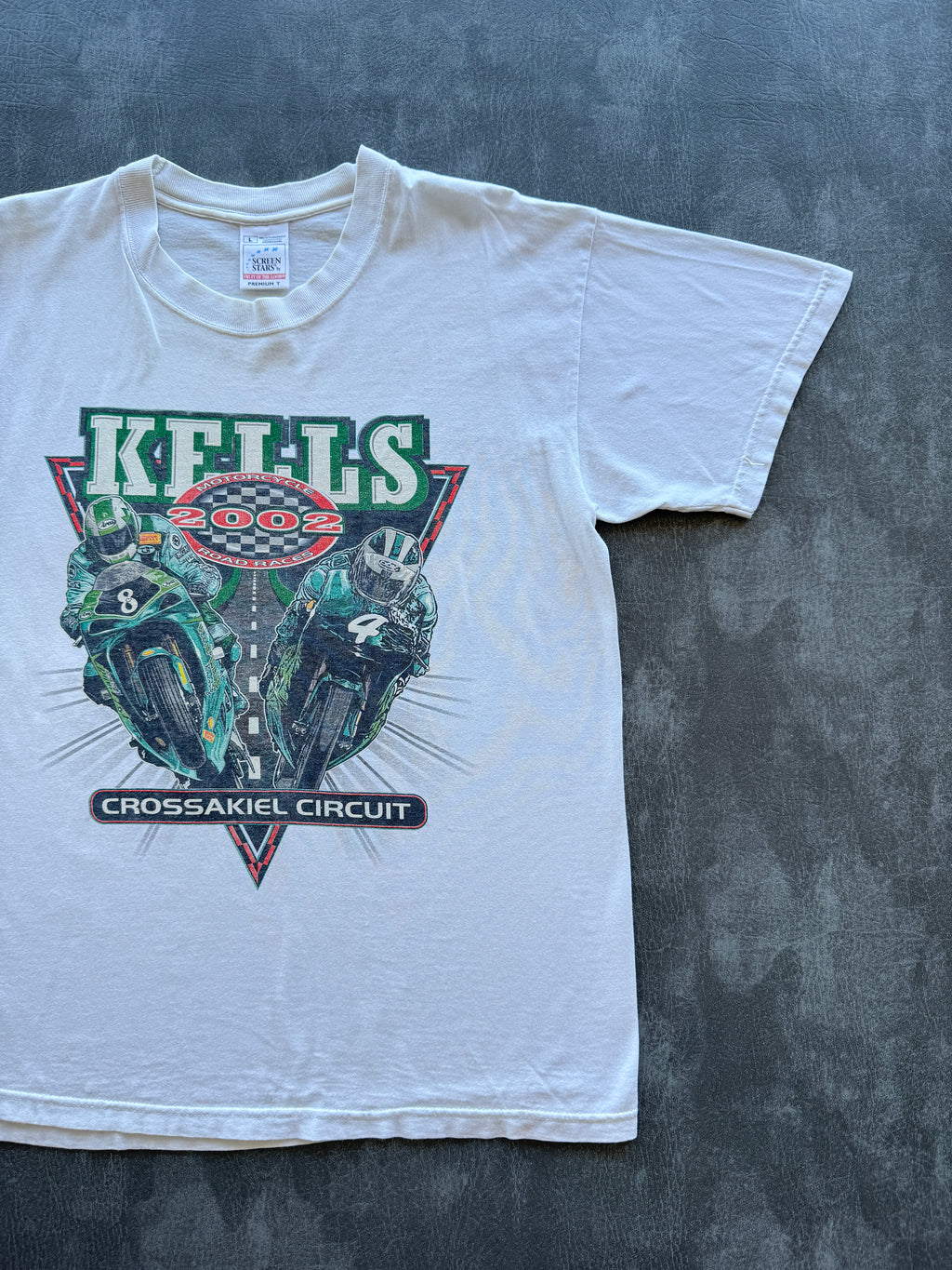 White Kells 2002 Motorcycle Road Races Crossakiel Circuit Y2K Graphic T-Shirt -
