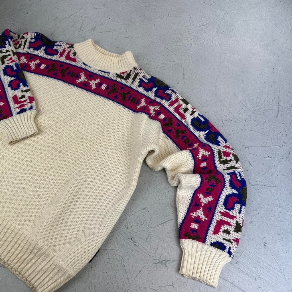 K-Way Patterned 80's Knitted Sweatshirt - Small