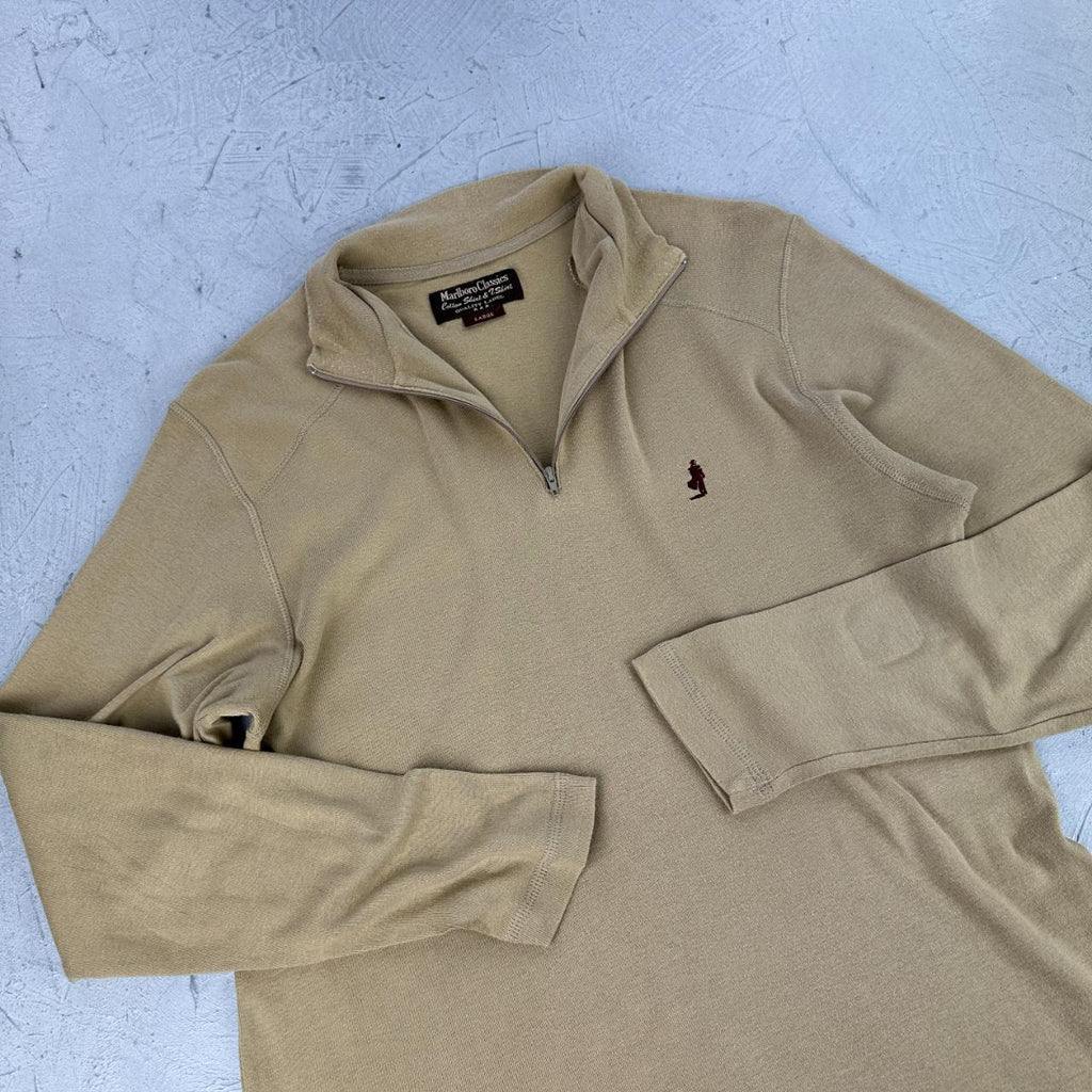 Marlboro Classics Tan 90s vintage Quarter Zip T-shirt - Medium