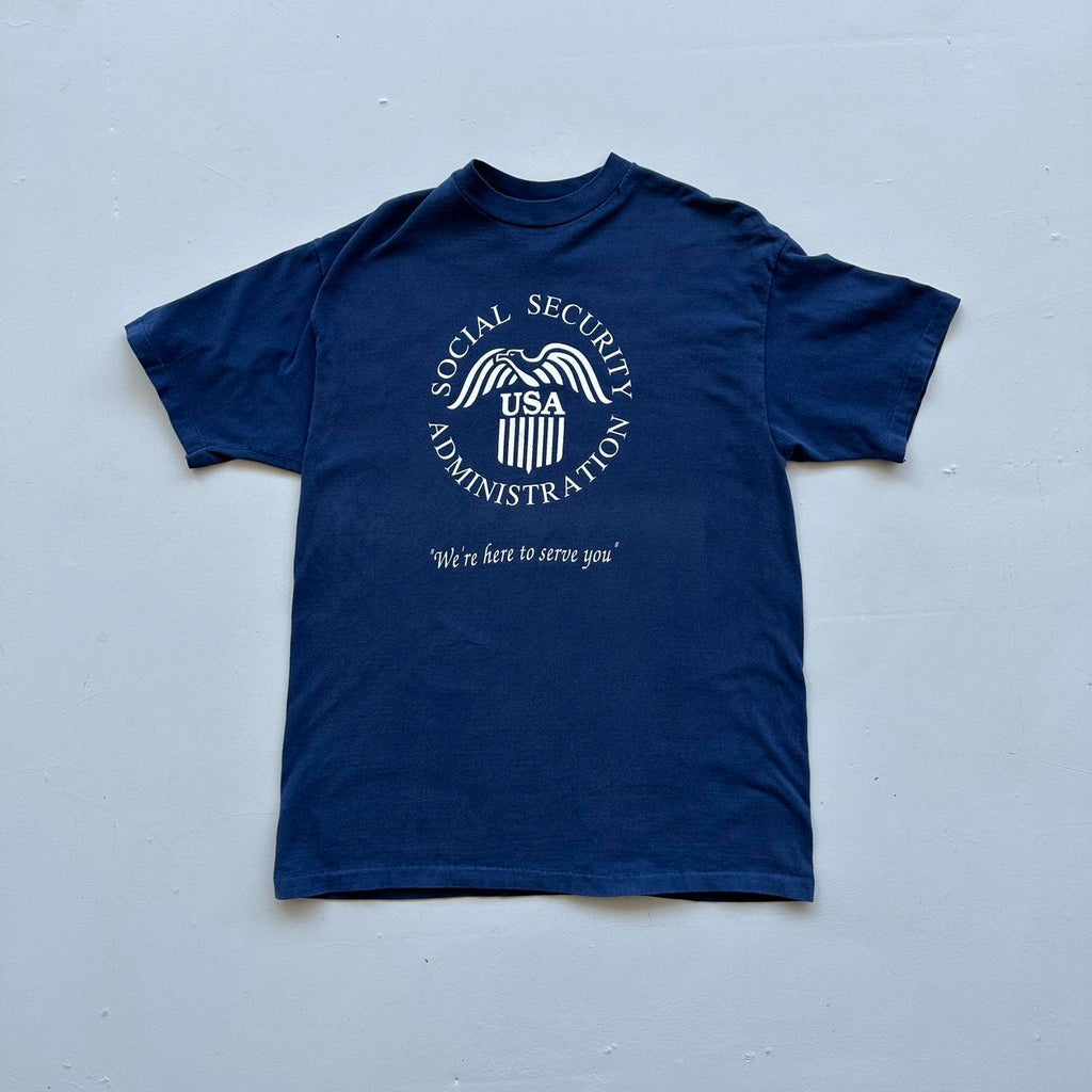 Navy Social Secuirty 90s Vintage T-shirt - Large