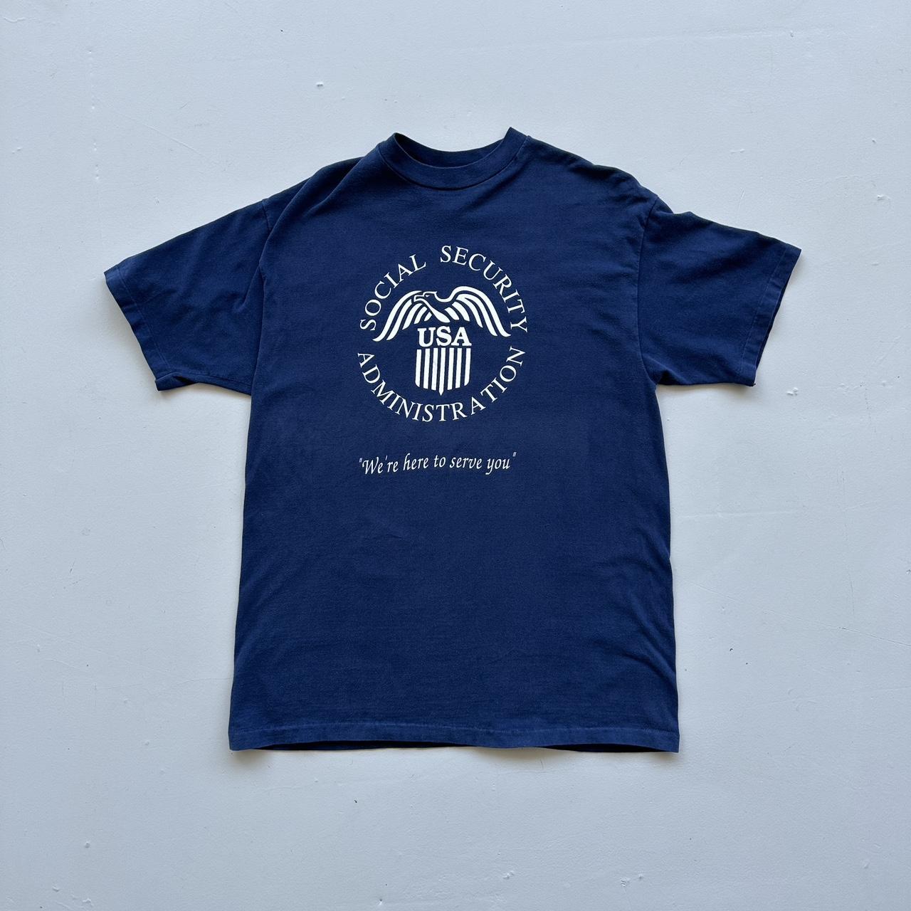 Navy Social Secuirty 90s Vintage T-shirt - Large