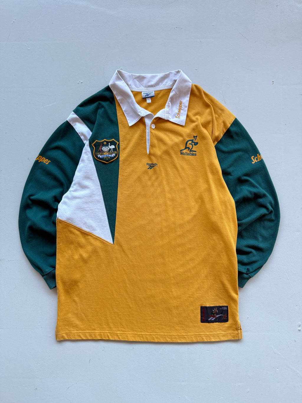 Rare Yellow 1997/98 Australia Rugby Vintage Reebok Wallabies Long Sleeve Polo- L