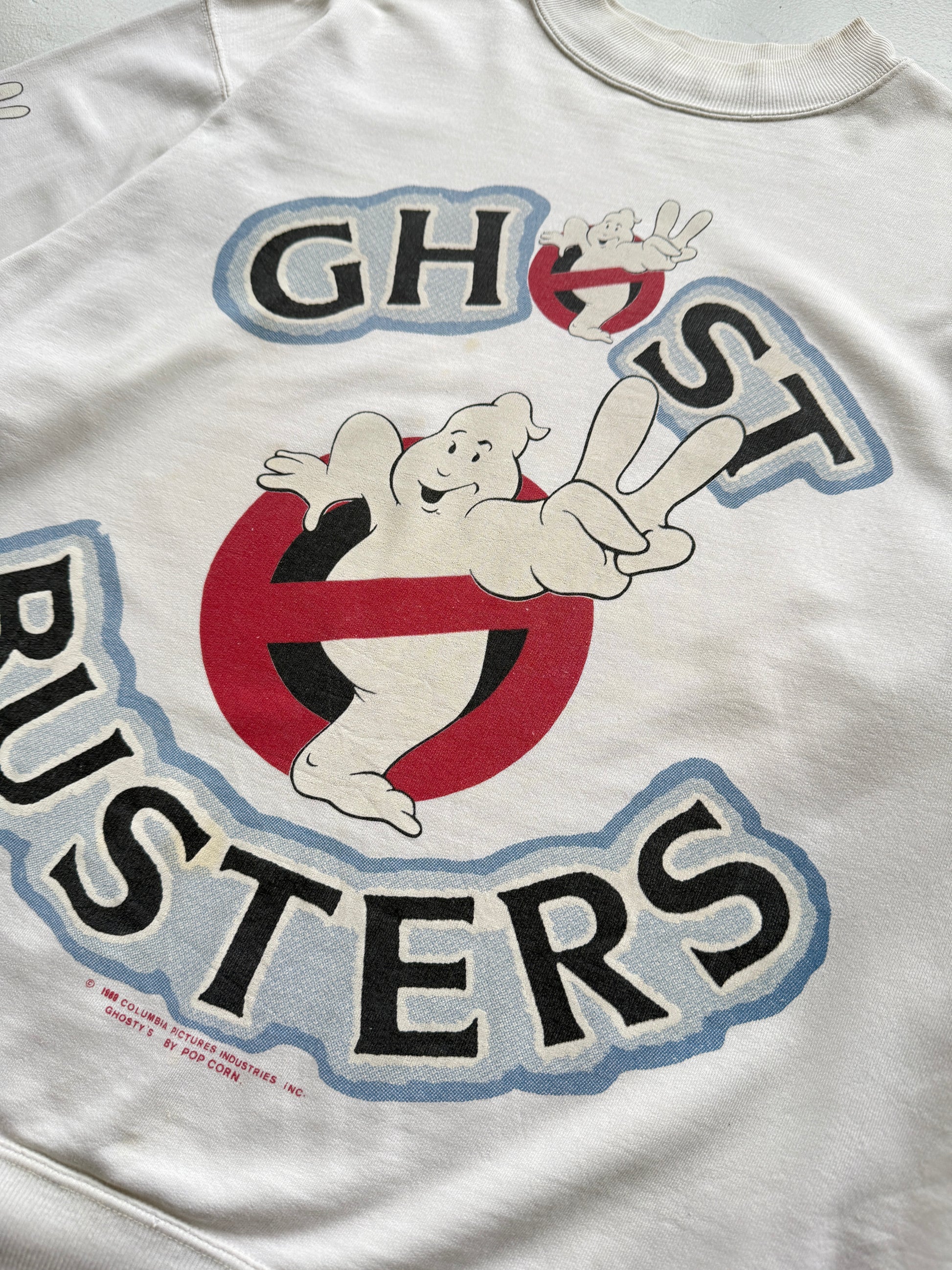 White 1989 Rare French Ghostbusters Vintage Promo Graphic Long Sleeve - Large