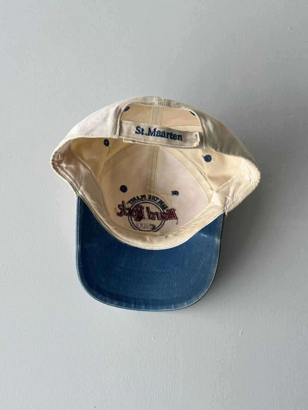 Cream / Blue Hard Rock Cafe St. Maarten 90's Vintage SnapBack Trucker Cap