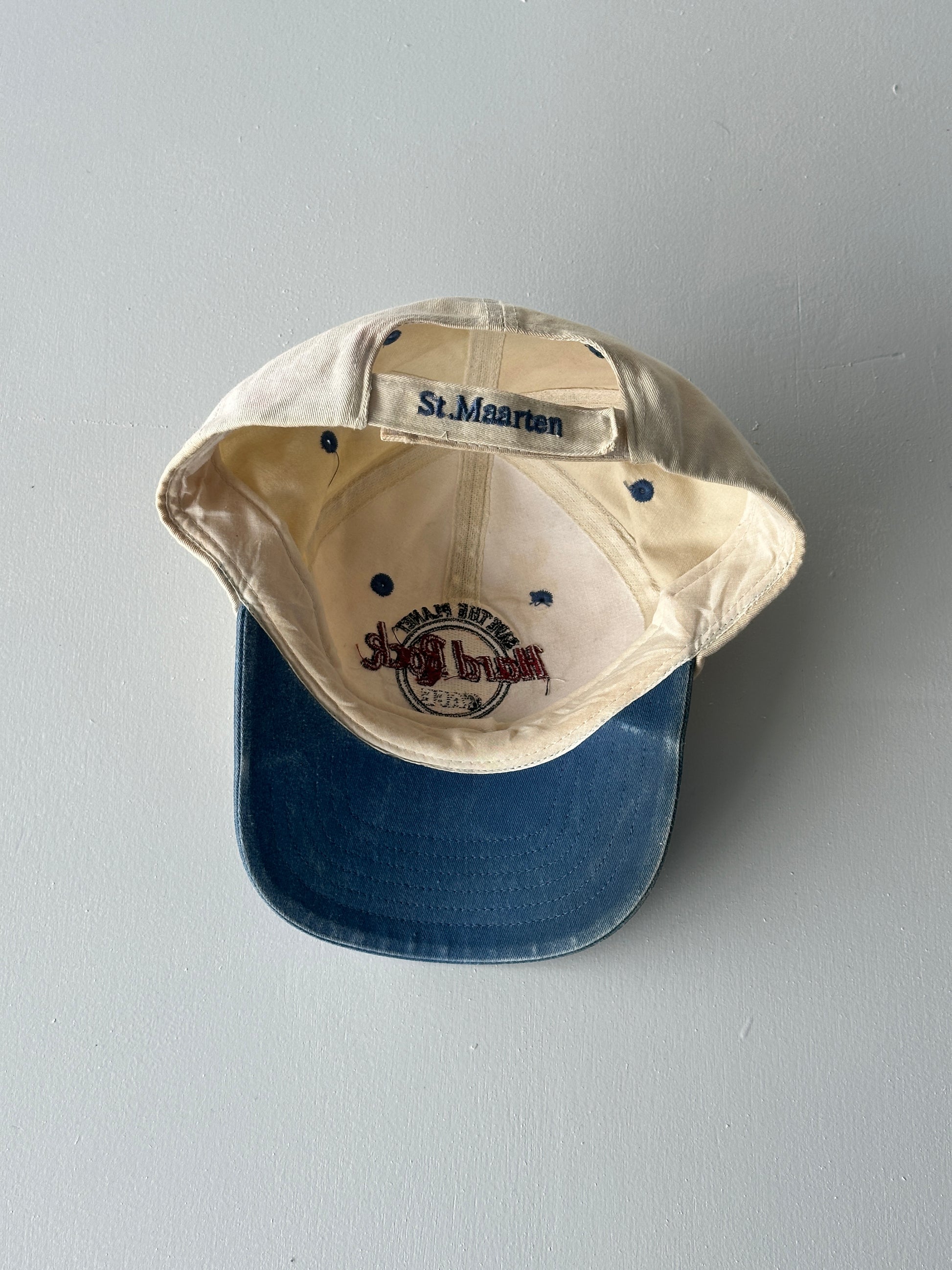 Cream / Blue Hard Rock Cafe St. Maarten 90's Vintage SnapBack Trucker Cap