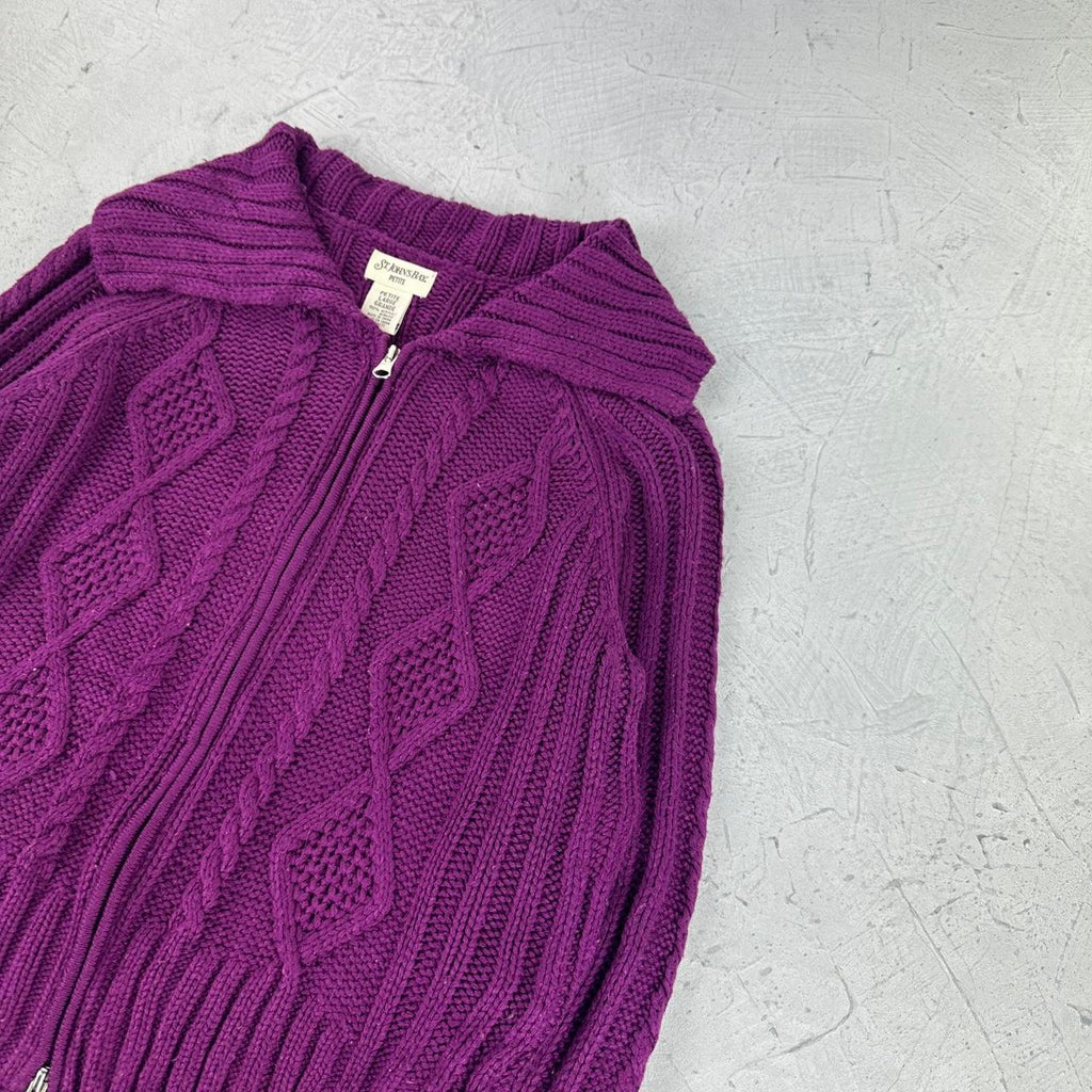 Vintage Knitted Y2K Purple Cardigan - Small Size 10