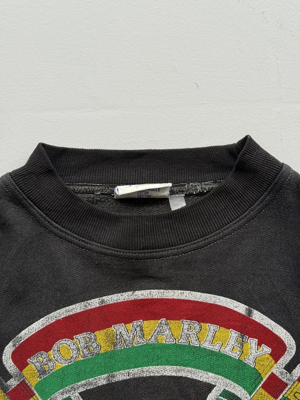 Faded Black Bob Marley 90's Vintage Thrashed  Graphic Sweatshirt- Medium