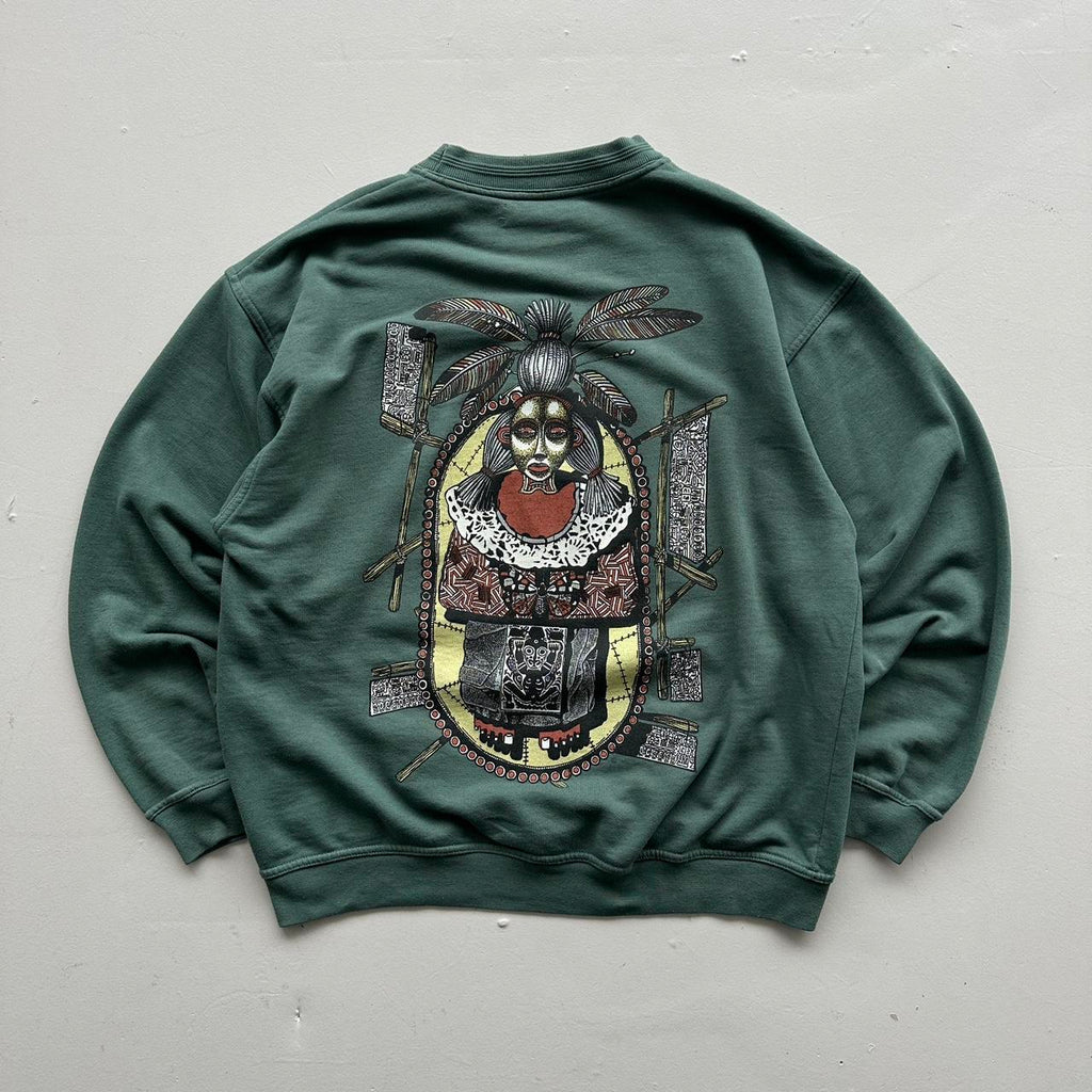Green Tribal 90’s Vintage Graphic Sweatshirt - Large
