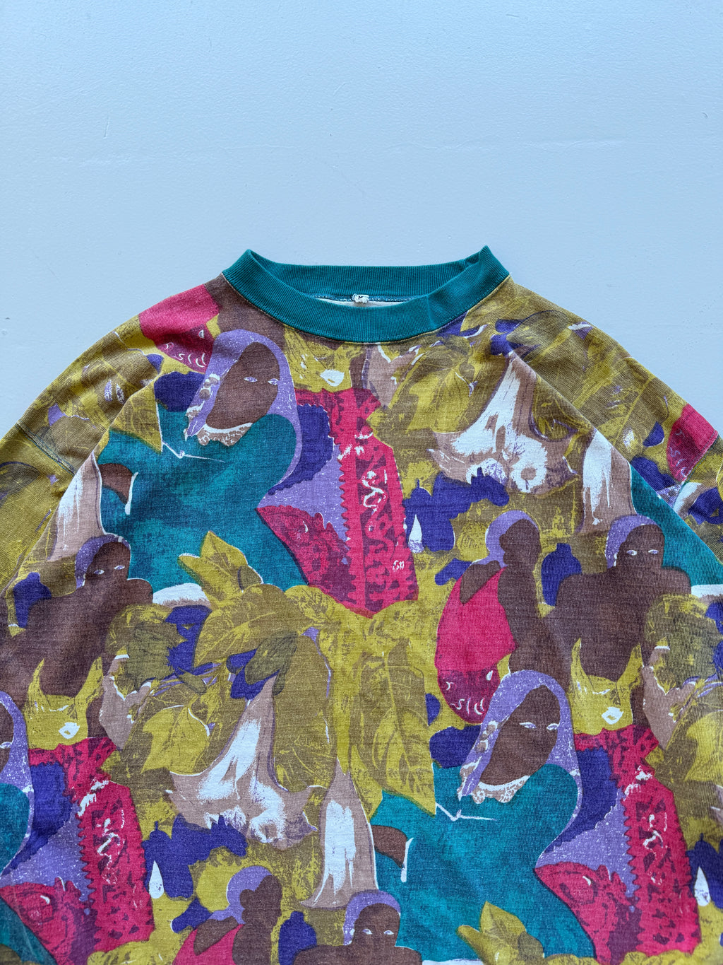 Yellow illustrated 90's Vintage African Women Long Sleeve T-Shirt- Medium