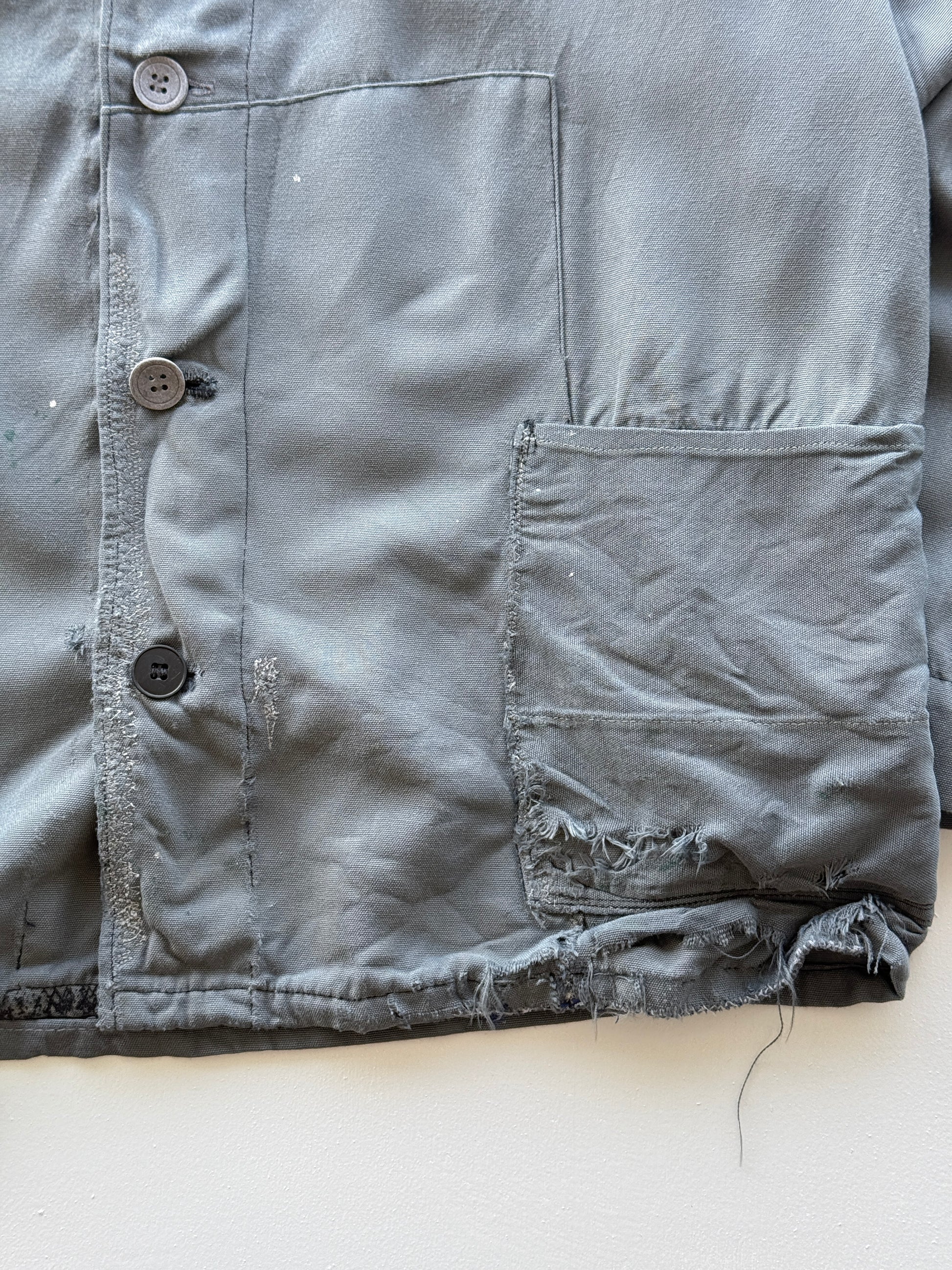 Grey Thrashed French Chore Jacket 90's Vintage Workwear CH318 - Small