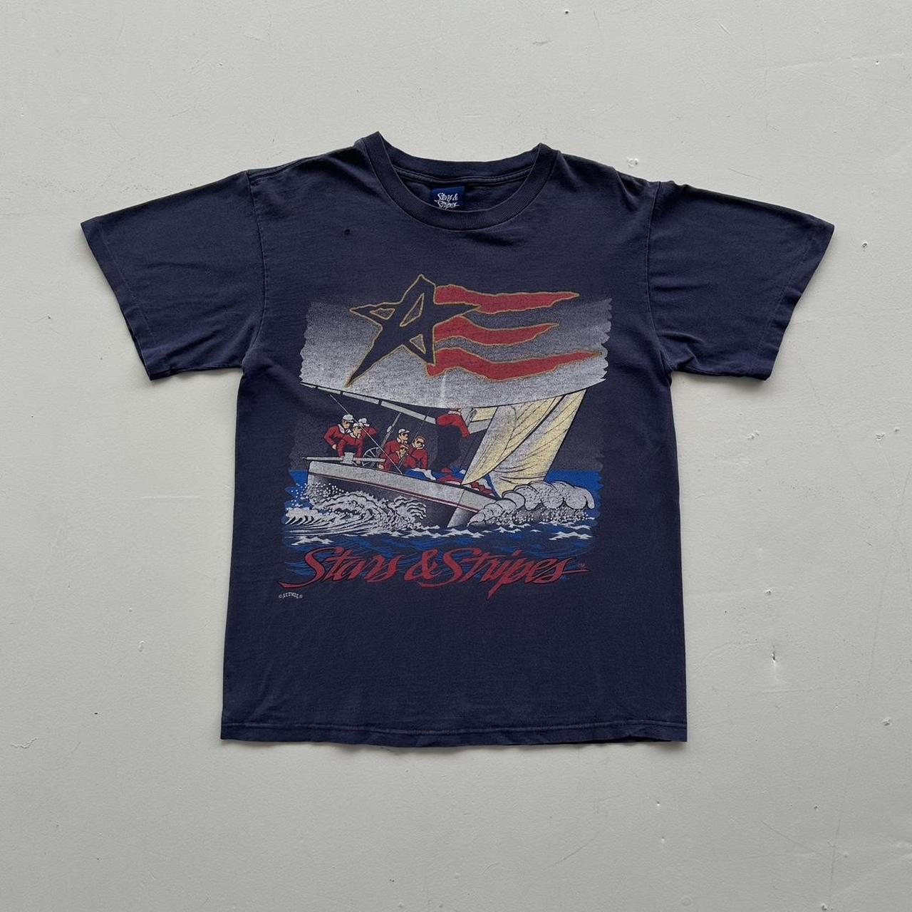 Navy Blue Stars and Stripes Vintage 90's T-shirt - Medium