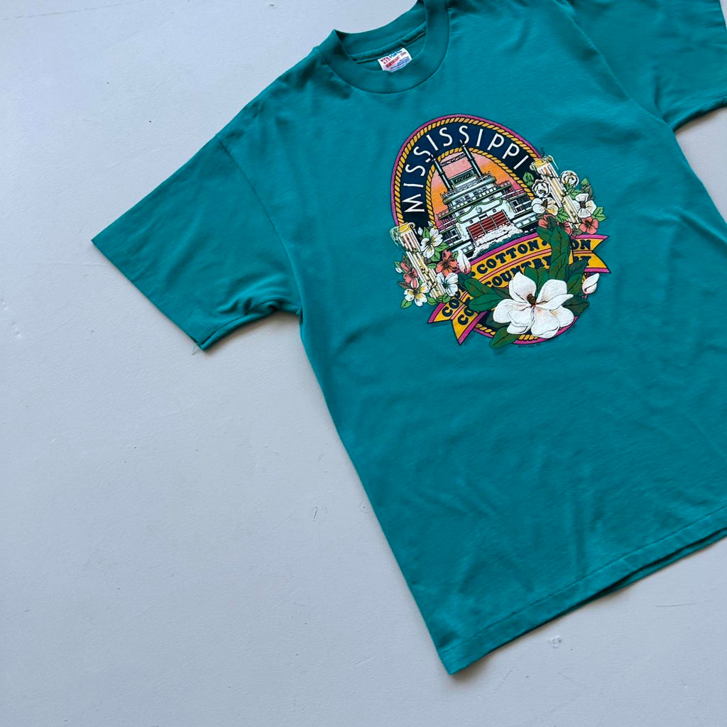 Aqua Blue Mississippi 90s Vintage T-shirt - Medium