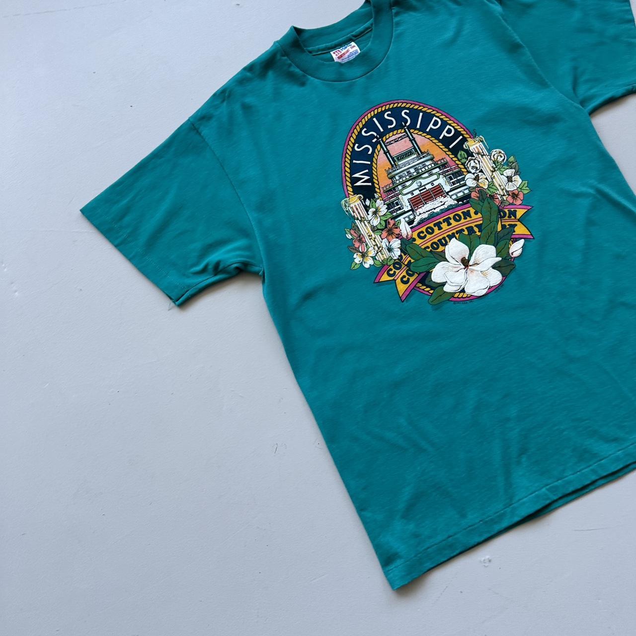 Aqua Blue Mississippi 90s Vintage T-shirt - Medium