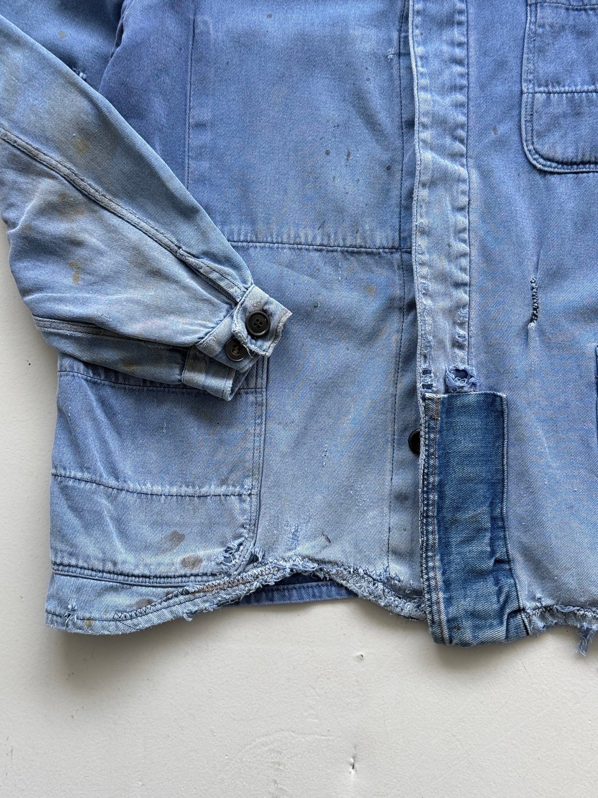 Thrashed Blue French Vintage Workwear Chore Jacket CH372 - Large