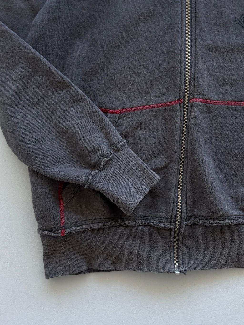 Grey Freewear 00's Vintage Y2K Full Zip Graphic Hoodie - Medium