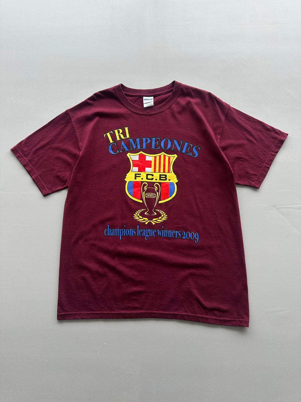 FC Barcelona Tri Campeones Champions League 2009 Vintage T-Shirt - Large