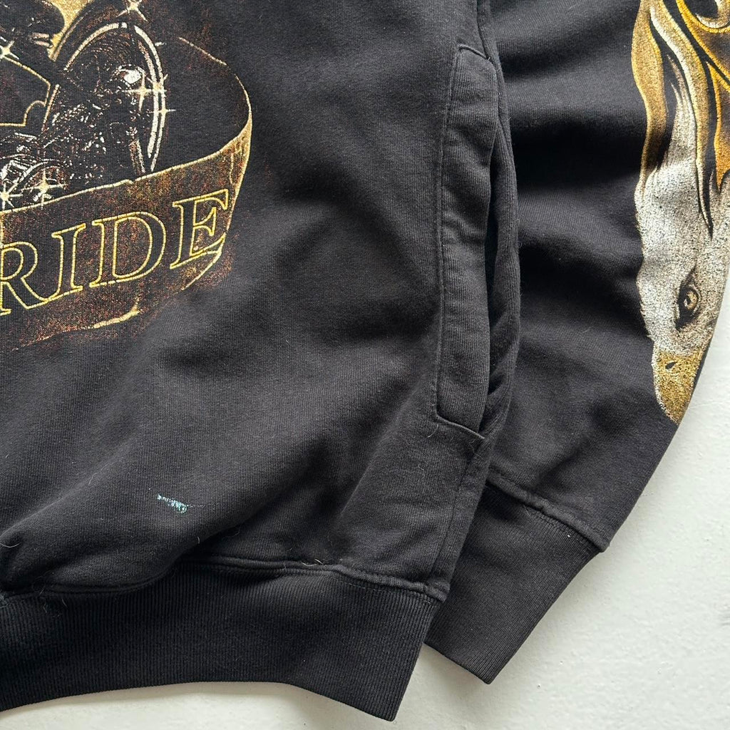 Black Biker Eagle 90’s Vintage Graphic Hoodie - Large