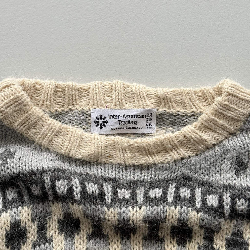 Cream Striped 80’s Vintage Geometric Knit Jumper - Large