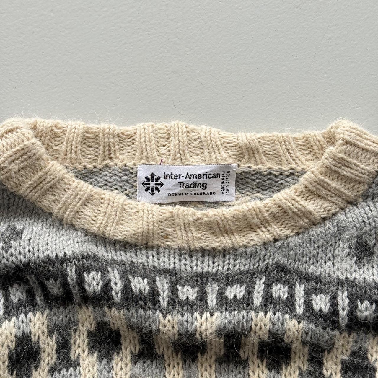 Cream Striped 80’s Vintage Geometric Knit Jumper - Large