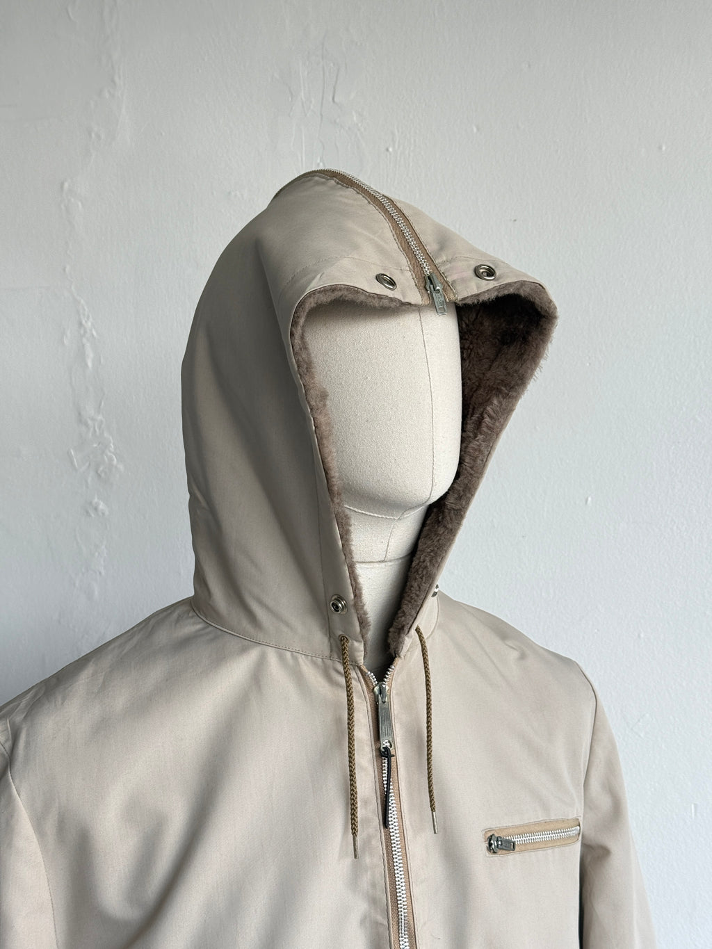London Fog Faux Fur Collar 70's Vintage Hooded Jacket - Medium