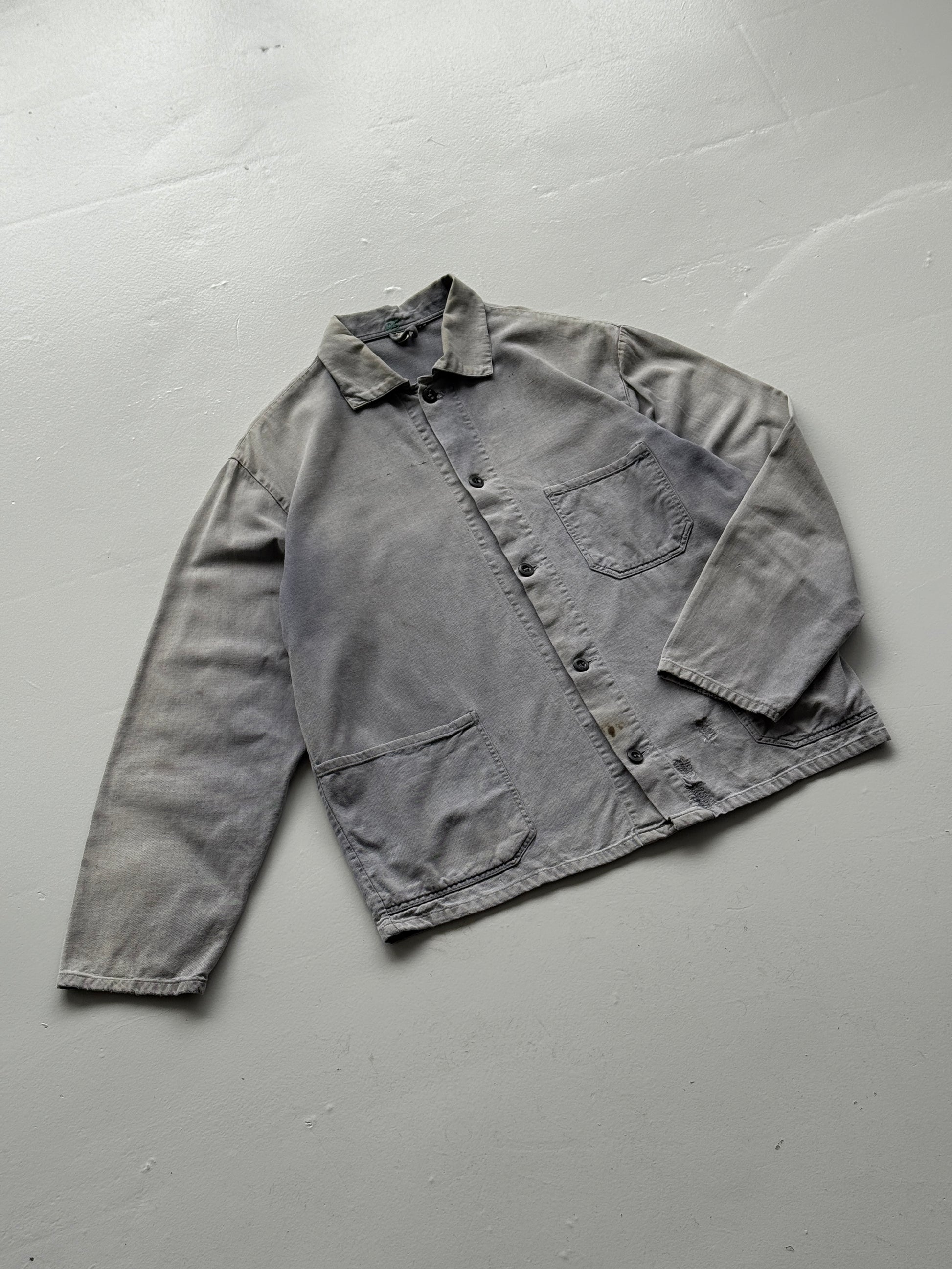 Thrashed Faded Grey Chore Jacket 80's Vintage French Workwear CH155 - Medium
