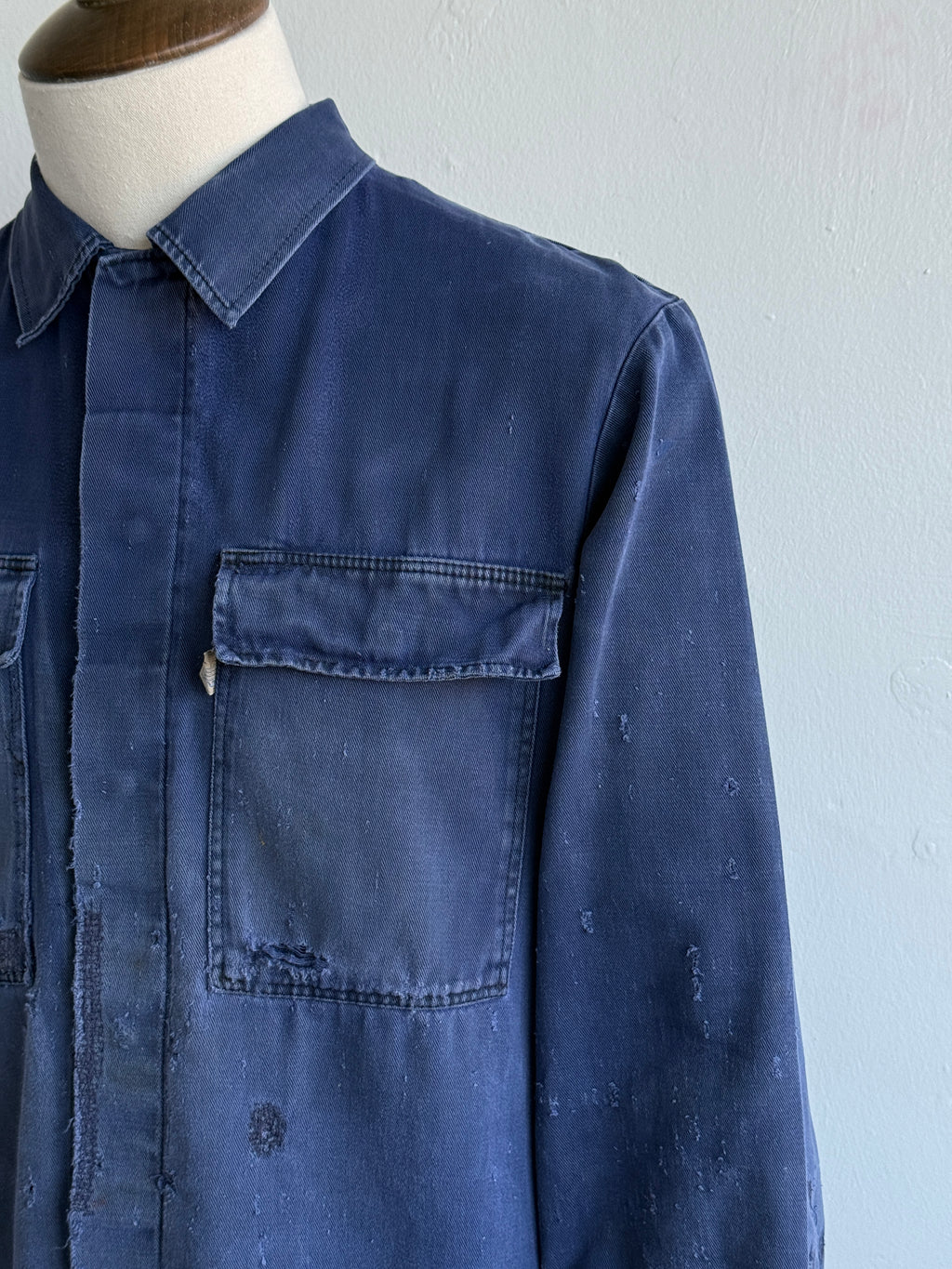 Thrashed Blue French 1970s Vintage Workwear Chore Jacket CH456 - Small