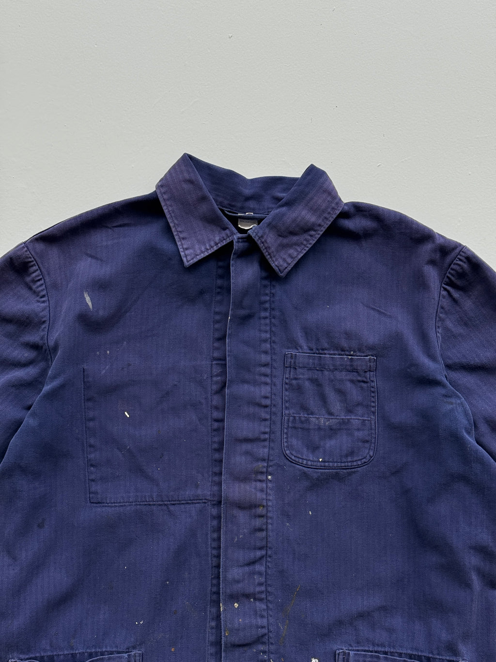 Navy Blue French Chore Jacket 80's Vintage Herringbone Workwear CH215 - Small