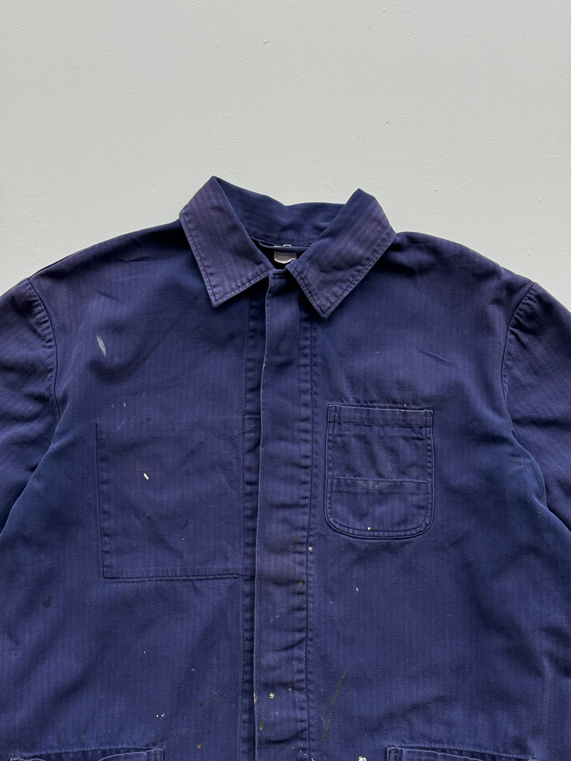 Navy Blue French Chore Jacket 80's Vintage Herringbone Workwear CH215 - Small