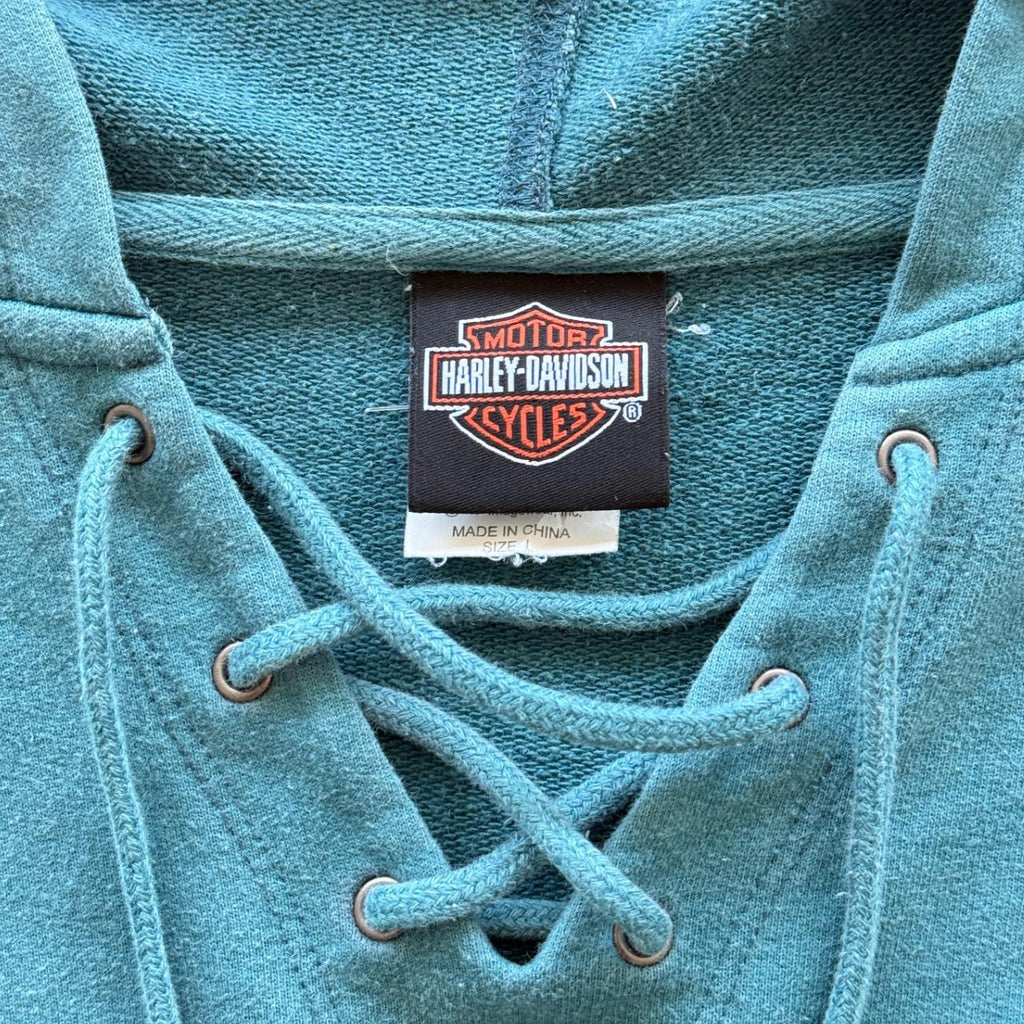 Blue Harley Davidson 00's Y2K Jumper Hoodie - Womens Large