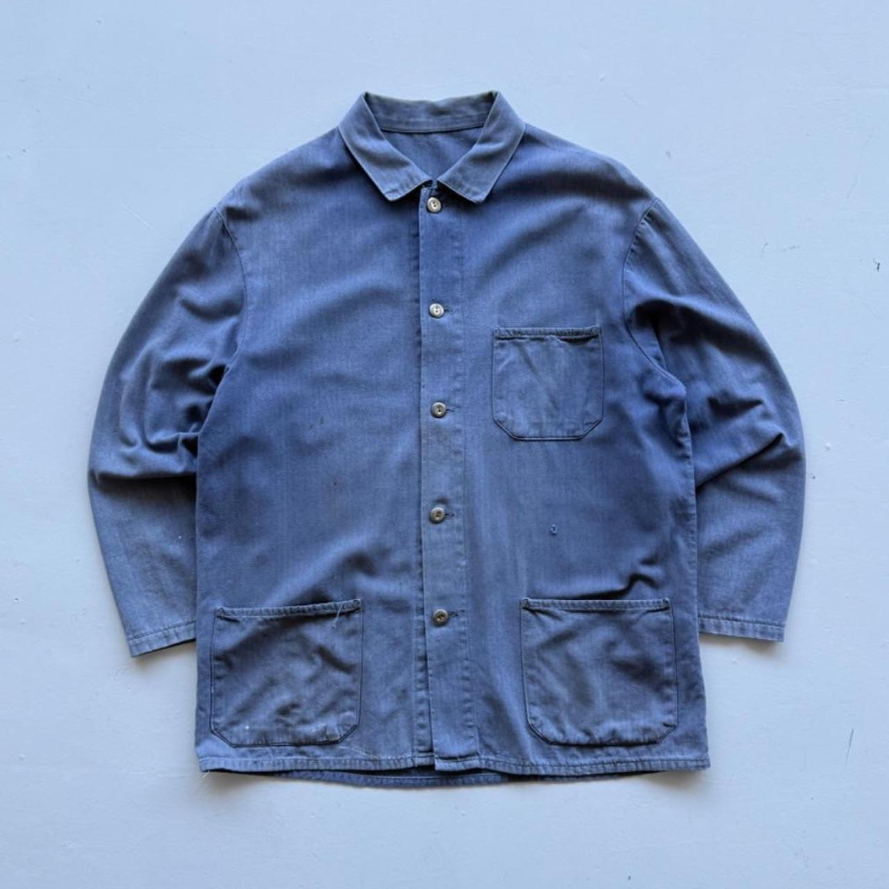 Indigo Blue Faded 70s Vintage Chore Jacket - Medium