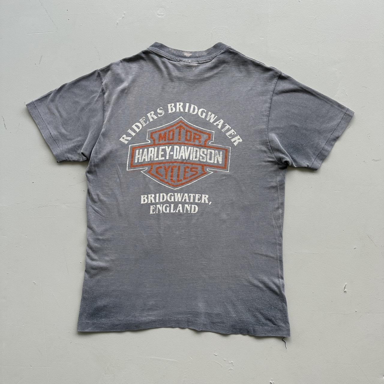 Faded Grey Harley Davidson Bridewater England 80s Vintage T-shirt - Medium