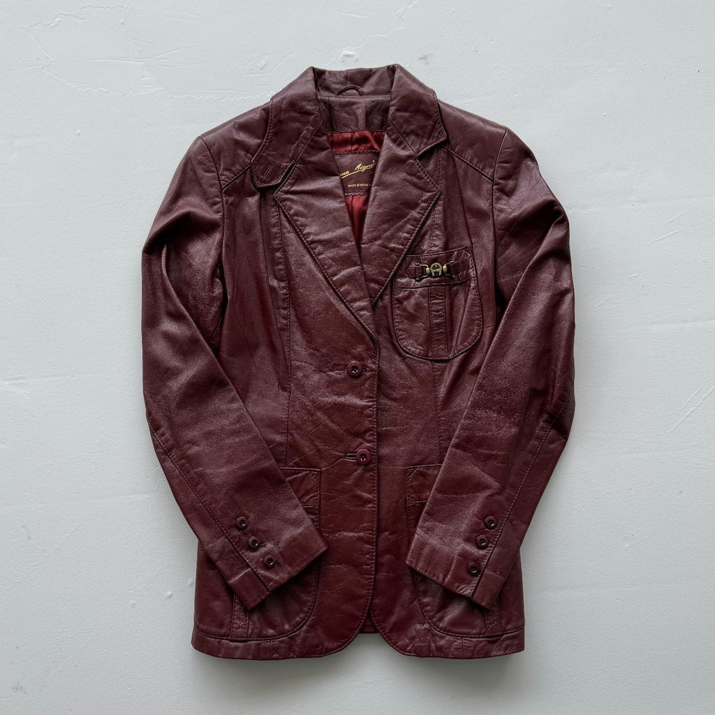 Burgundy Leather Blazer Vintage 90s Jacket - Womens Size 6