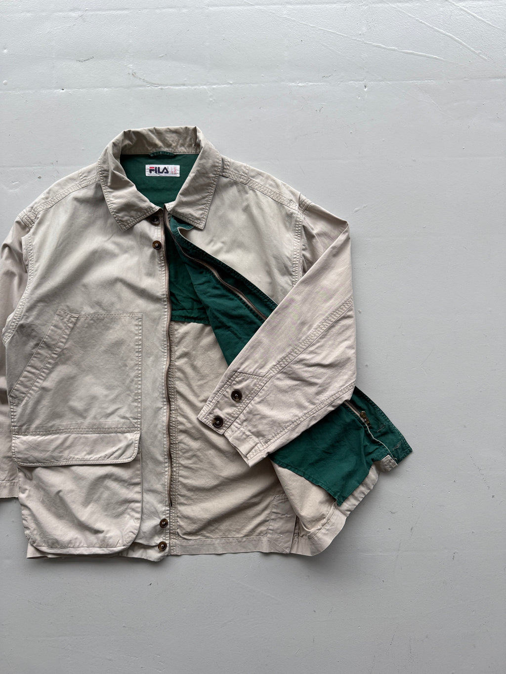 Cream Fila 00's Vintage Barn Field Jacket - Large