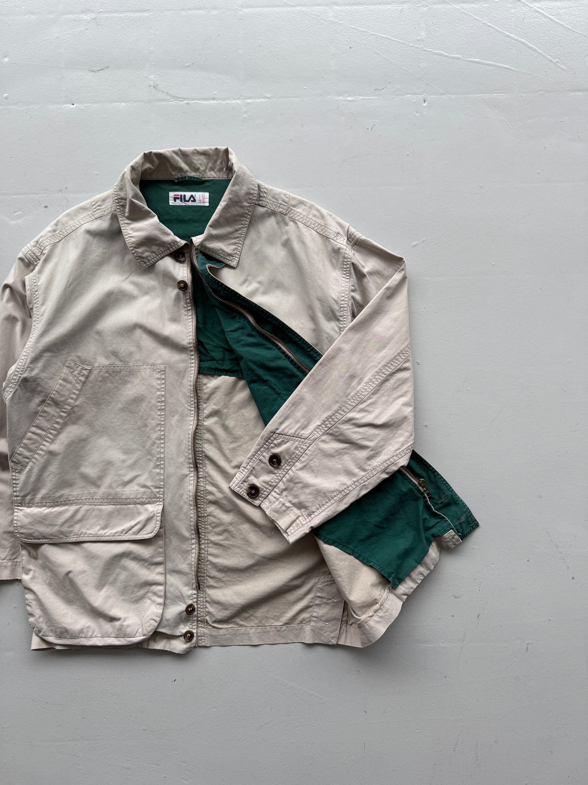 Cream Fila 00's Vintage Barn Field Jacket - Large