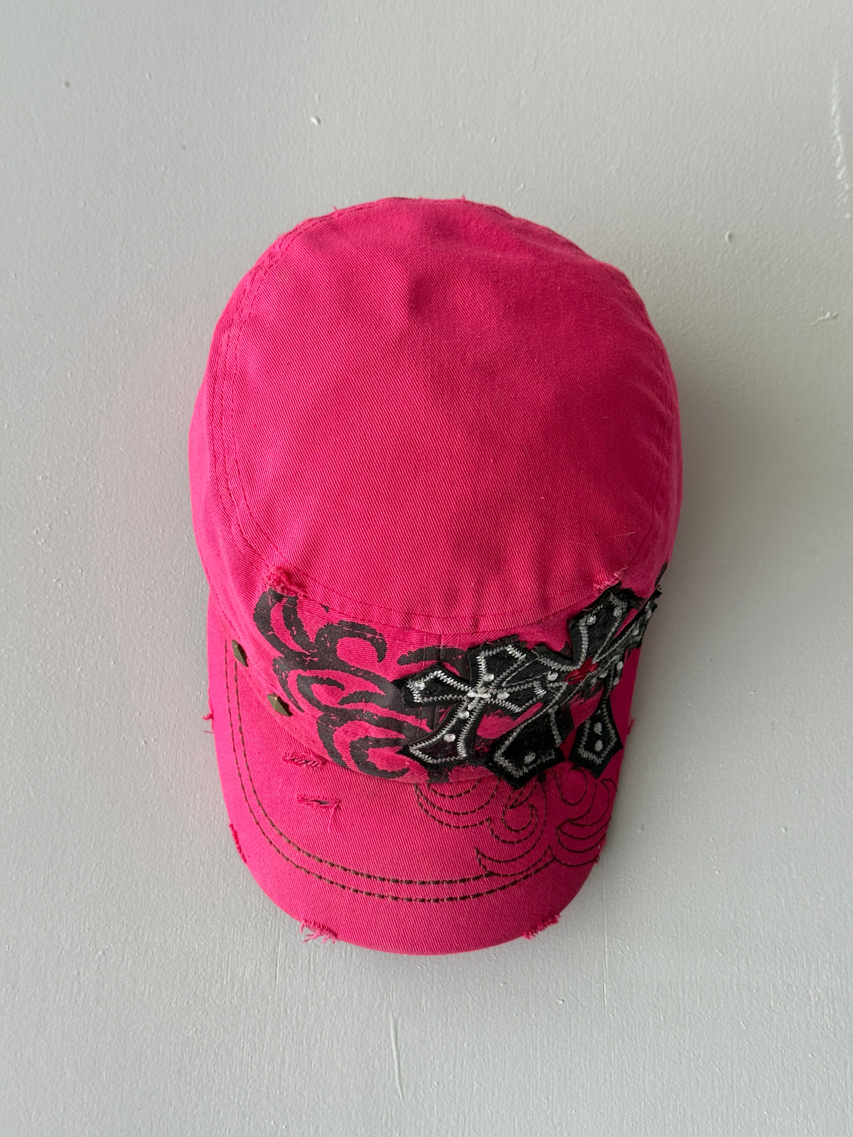Pink Crucifix Y2K Cadet Cap Military Style 00's Grunge Aesthetic