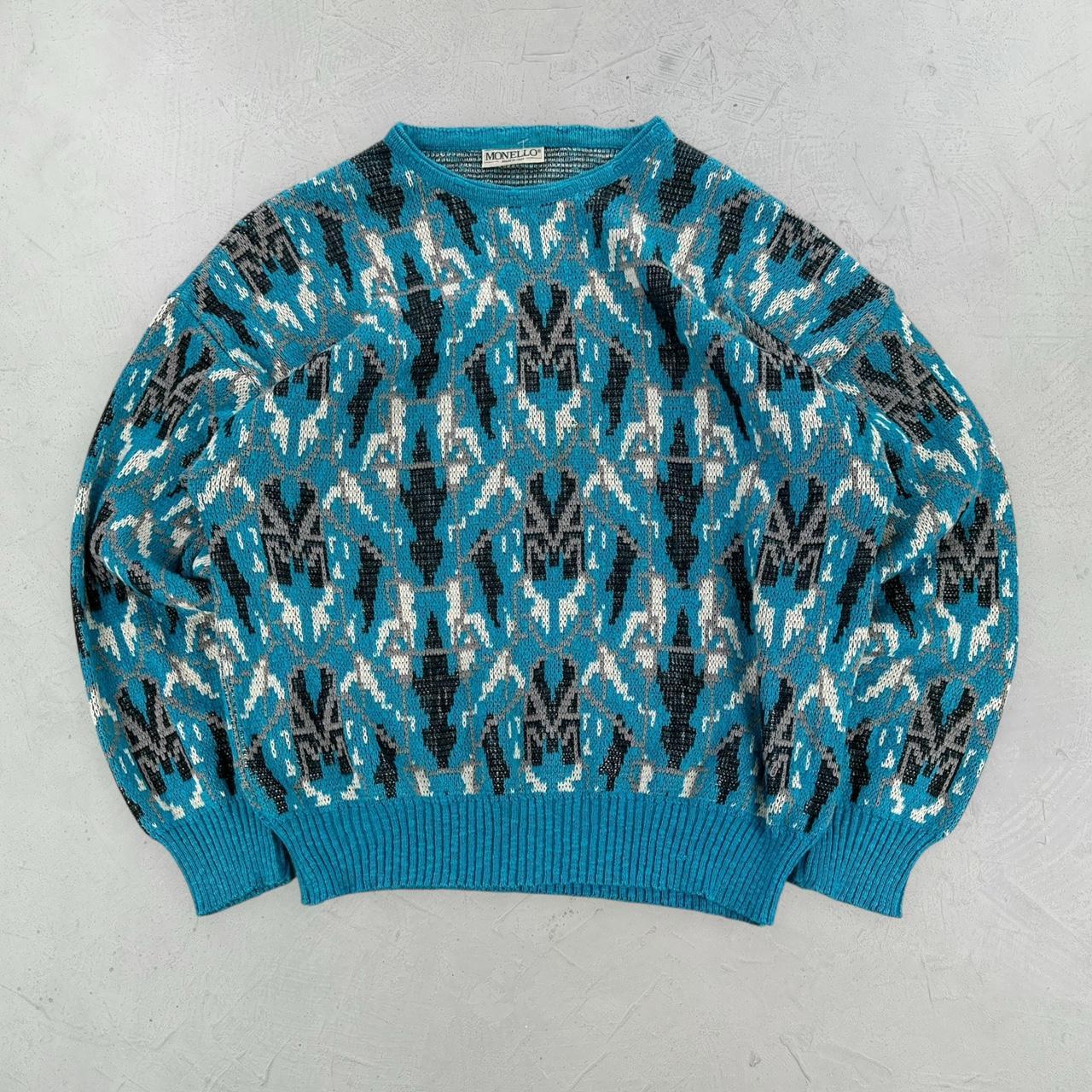 Blue 90's Woollen Knitted Sweatshirt - Medium
