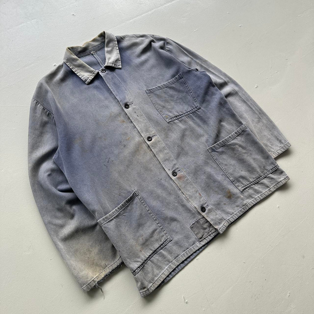 Faded Blue French Workwear 80’s Vintage Chore Jacket CH006 - Large