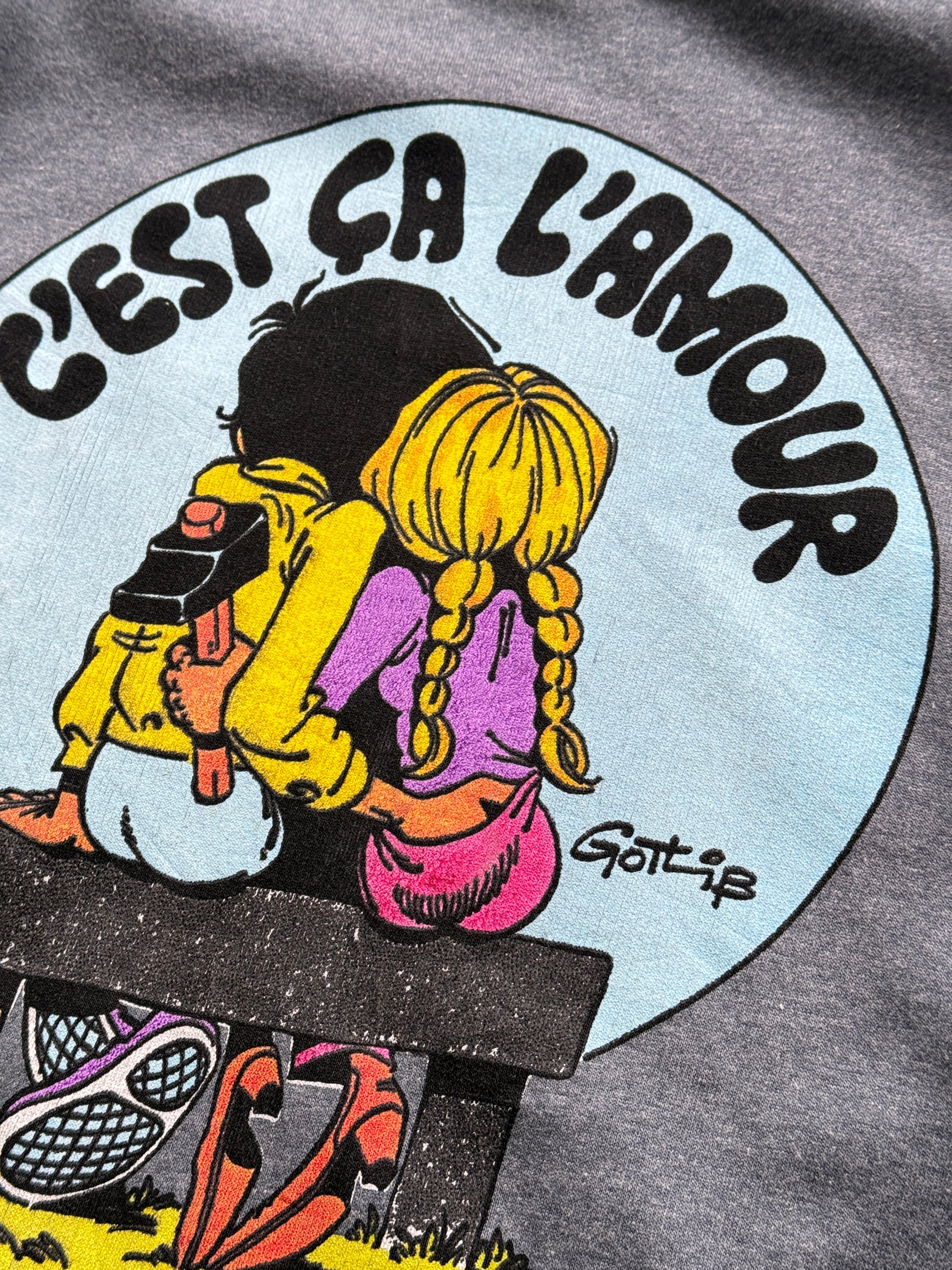 Grey French Cartoon 90's Vintage Graphic Sweatshirt Jumper - Large