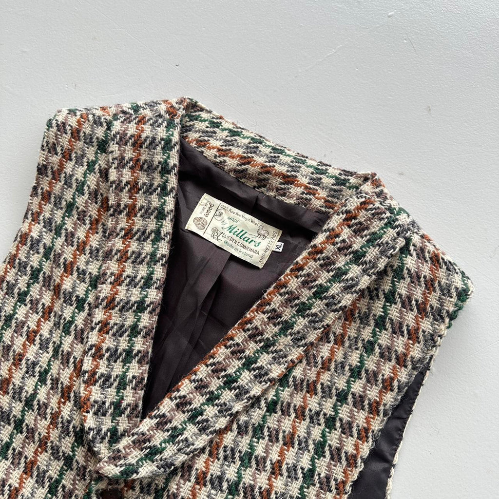 Checkered Millard Irish 60s Vintage Woollen Waistcoat / Vest - Large
