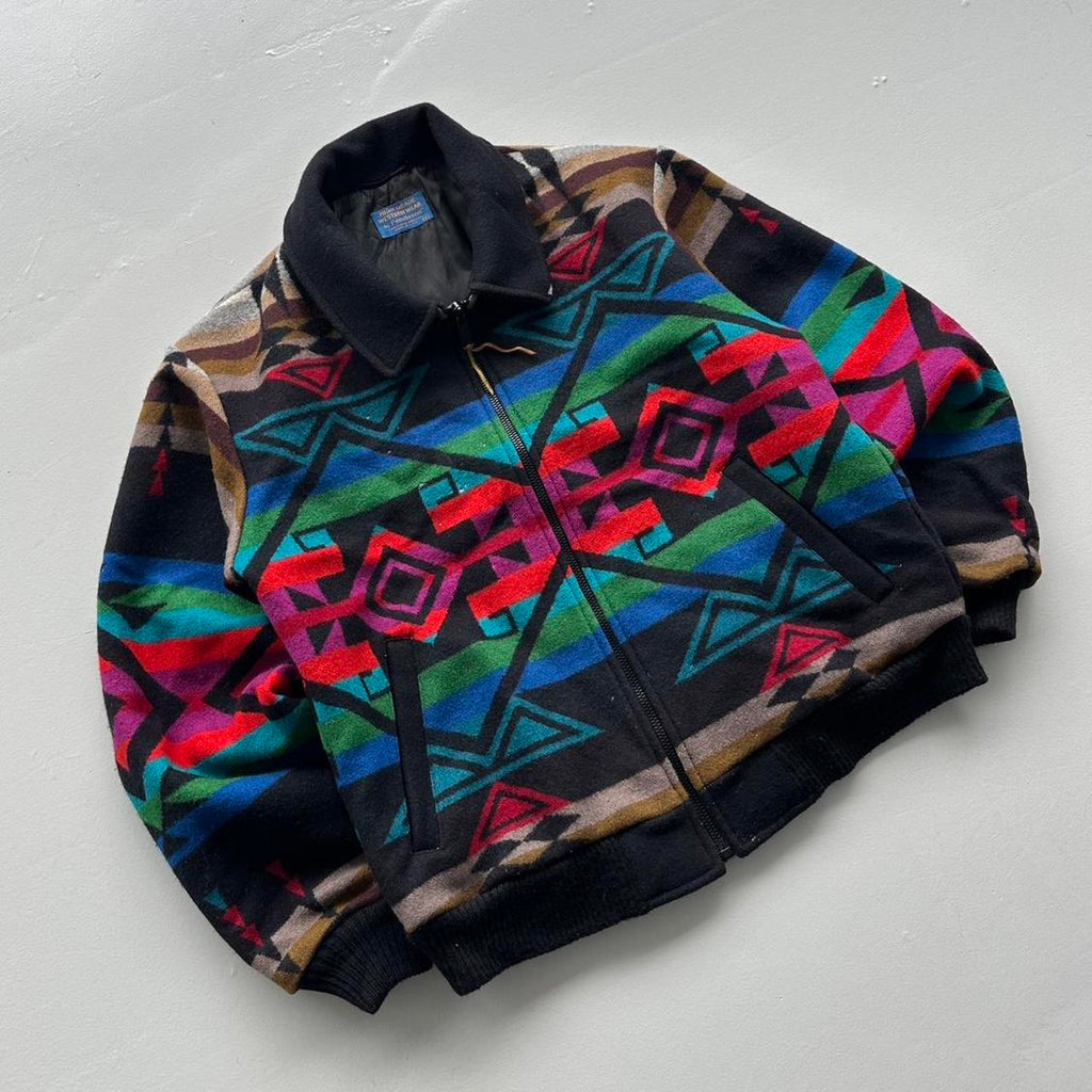 Navy Pendleton High Grade Western Wear Zip-Up Jacket - Medium