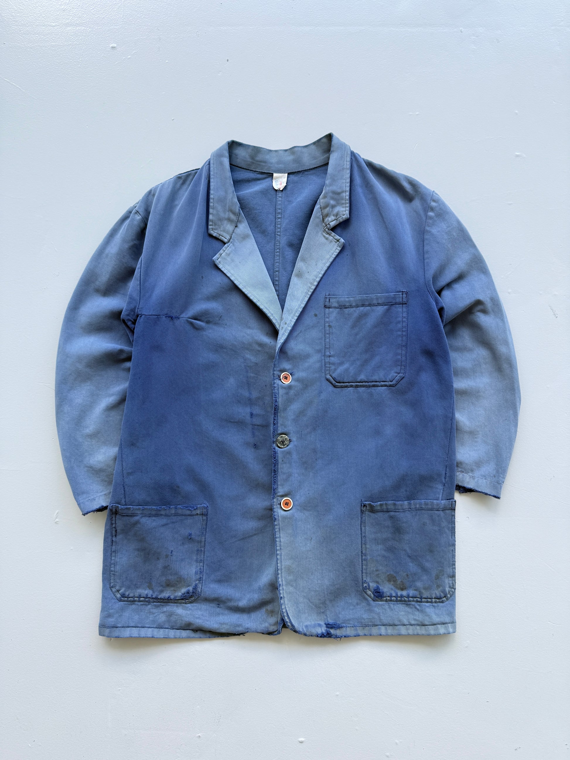 Faded Thrashed French Chore Jacket Blazer 80's Vintage Workwear CH176 - Large