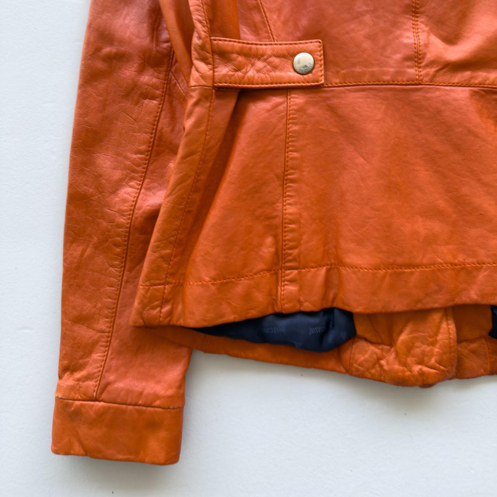 Orange Just Cavalli 00's Y2K Cropped Leather Jacket - XS