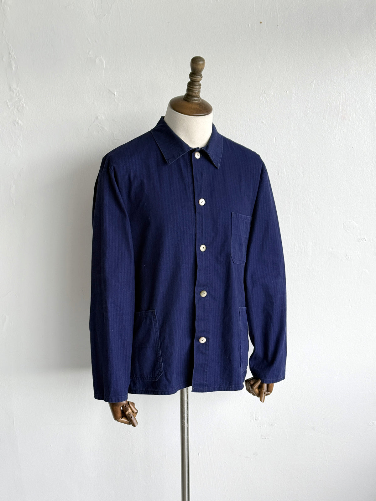 Indigo Blue Herringbone German Vintage Workwear Chore Jacket CH524