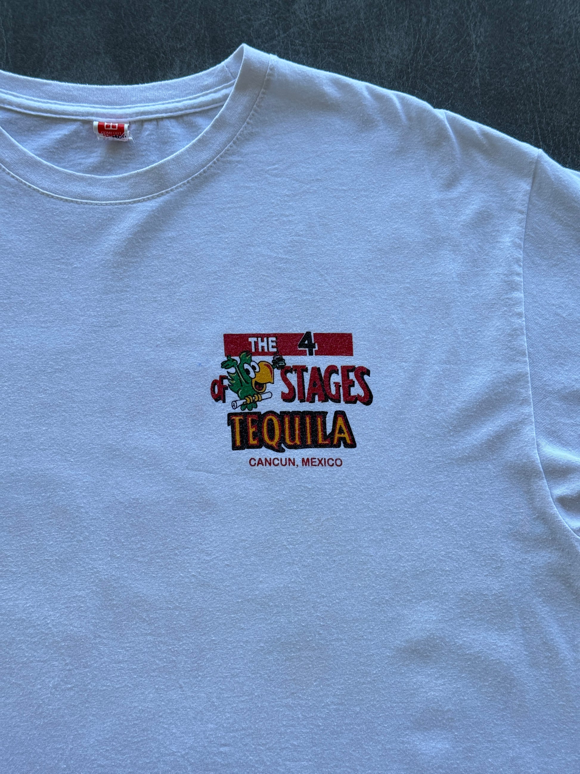 White Four Stages of Tequila Cancun Mexico 90's Vintage Graphic T-Shirt - Large