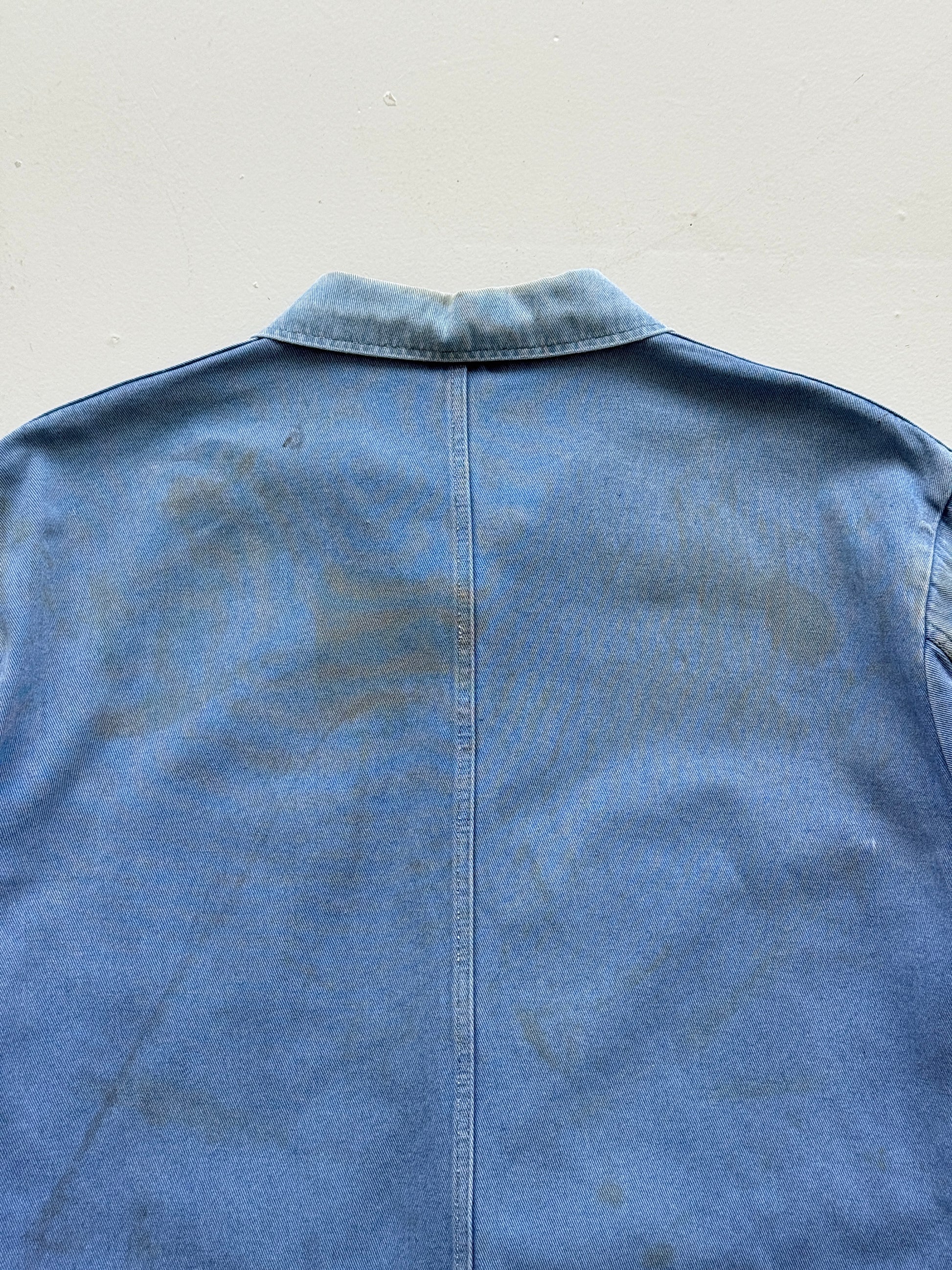 Thrashed Blue French Vintage Workwear Chore Jacket CH372 - Large